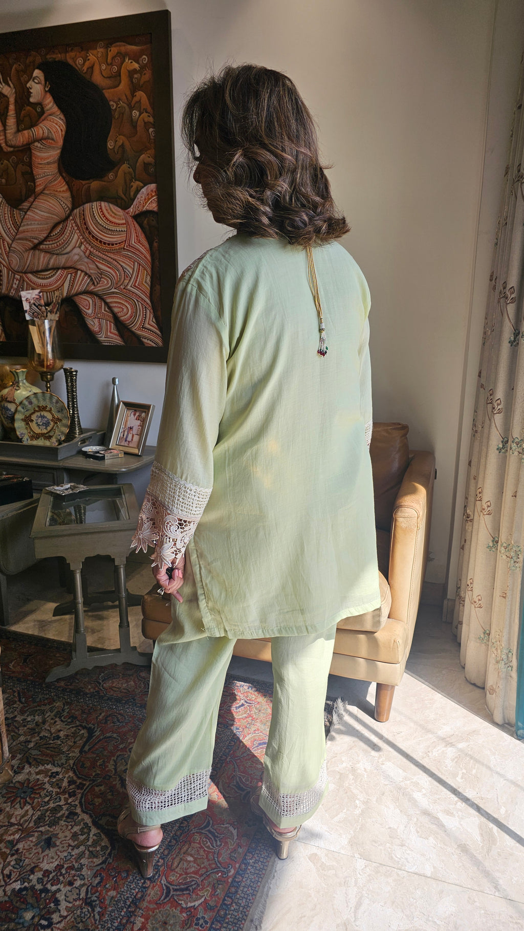 Stunning Pure Mul-Mul Co-ord set trimmed with Beautiful laces