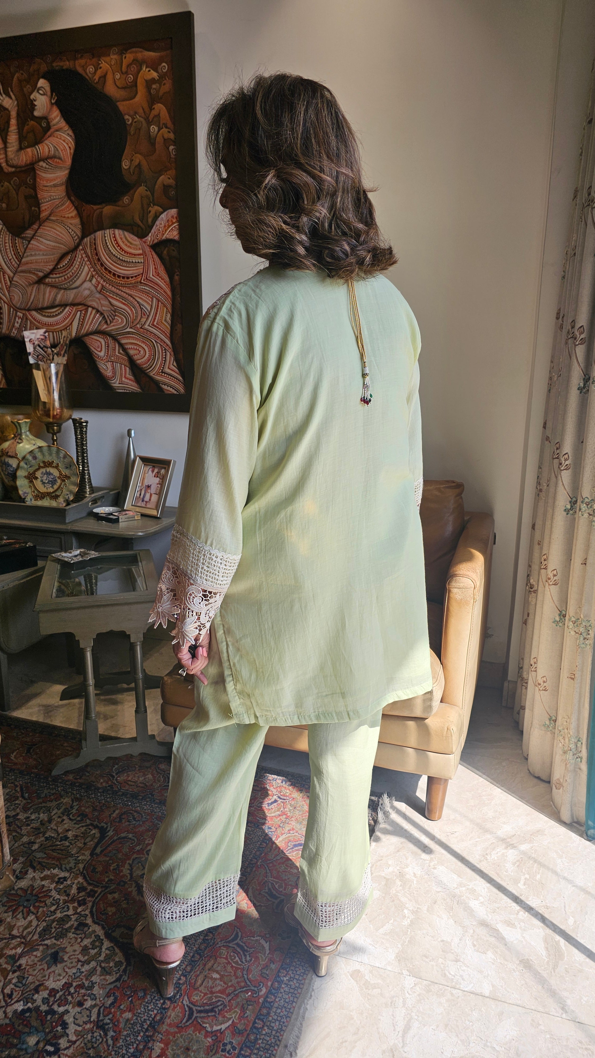 Stunning Pure Mul-Mul Co-ord set trimmed with Beautiful laces