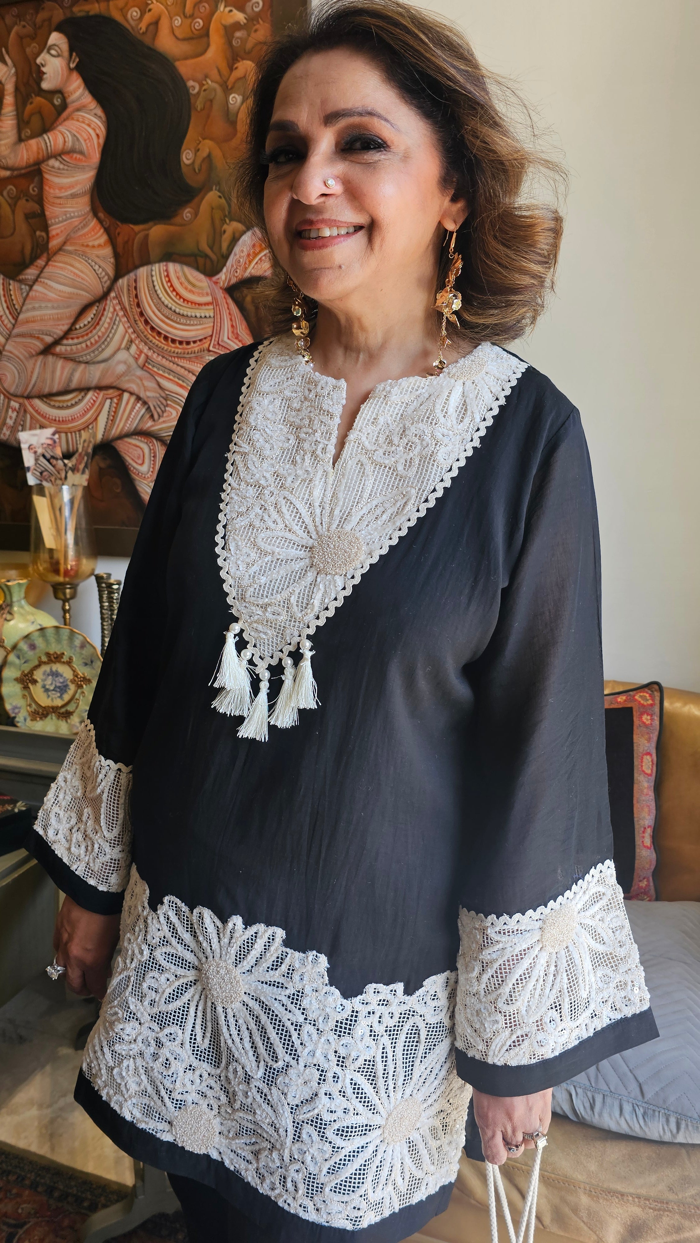 Gorgeous Mul Mul Co-ord set trimmed intricate Lace & Embellished with some hand embroidery