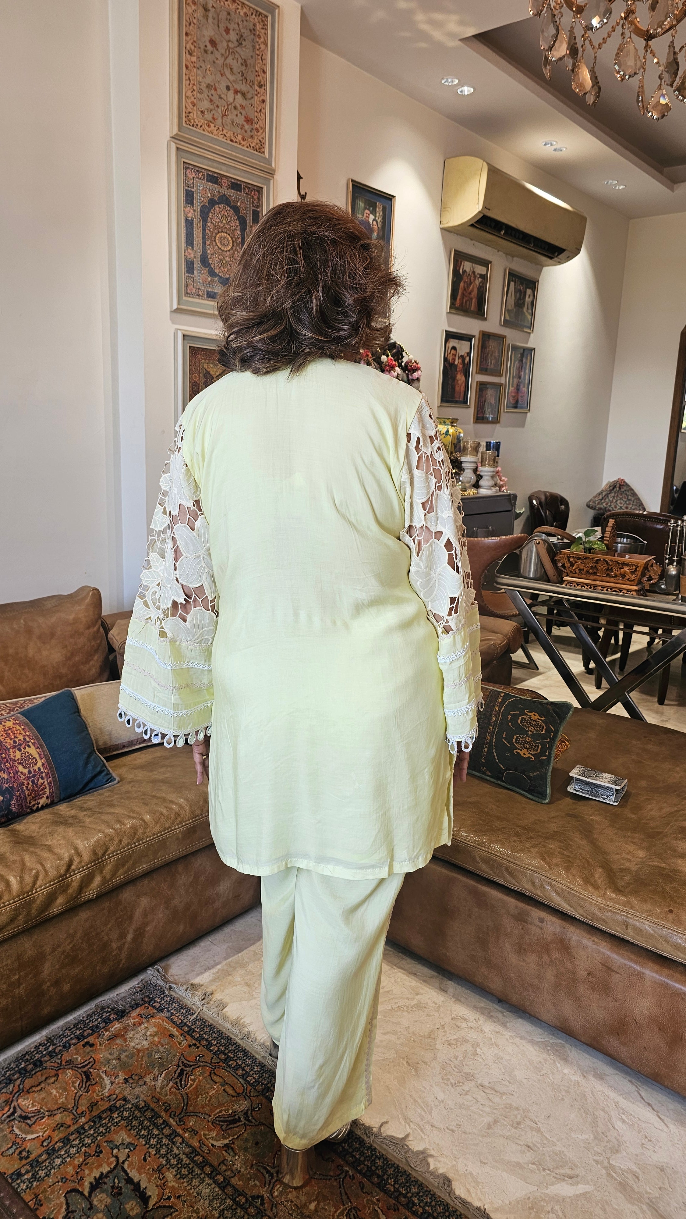 Beautiful Muslin Lace Co-ord set  trimmed with mirror & Pearl Work