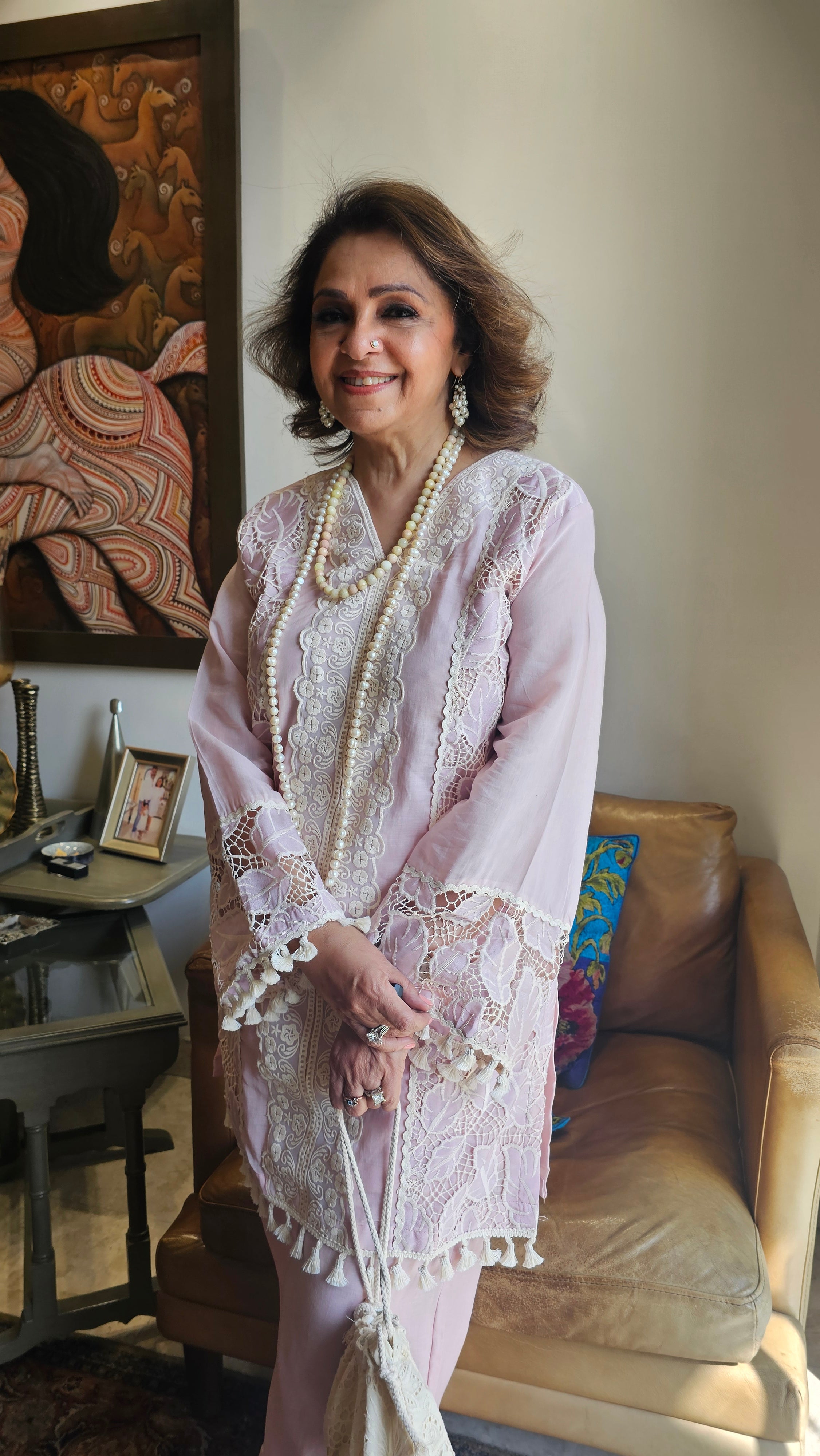 Adorable Mul Mul Co-ord set Trimmed with Stunning Lace Work