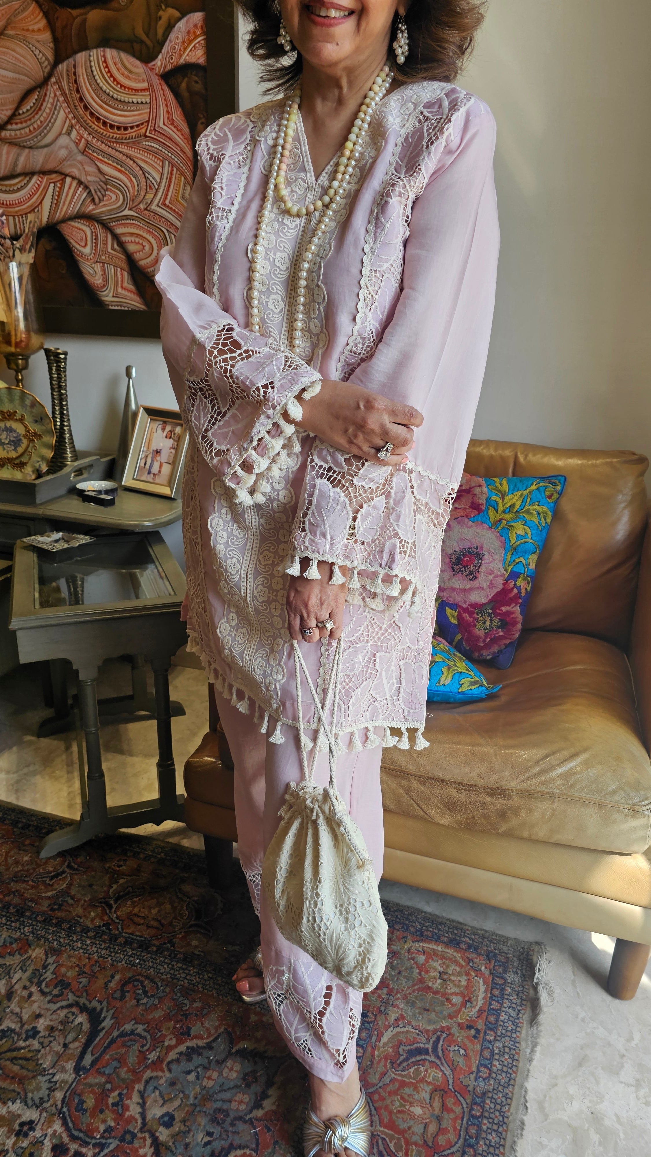 Adorable Mul Mul Co-ord set Trimmed with Stunning Lace Work