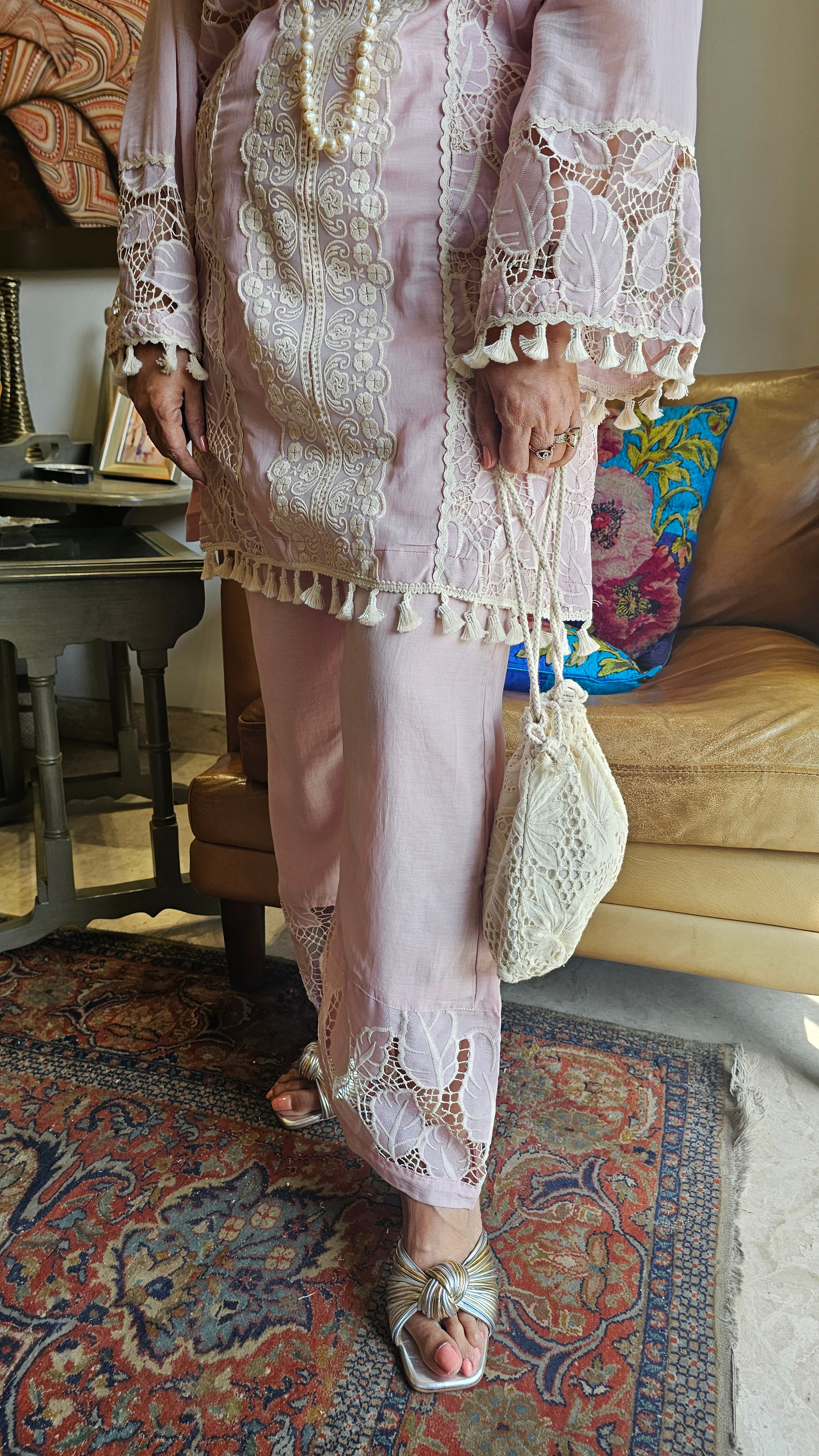 Adorable Mul Mul Co-ord set Trimmed with Stunning Lace Work