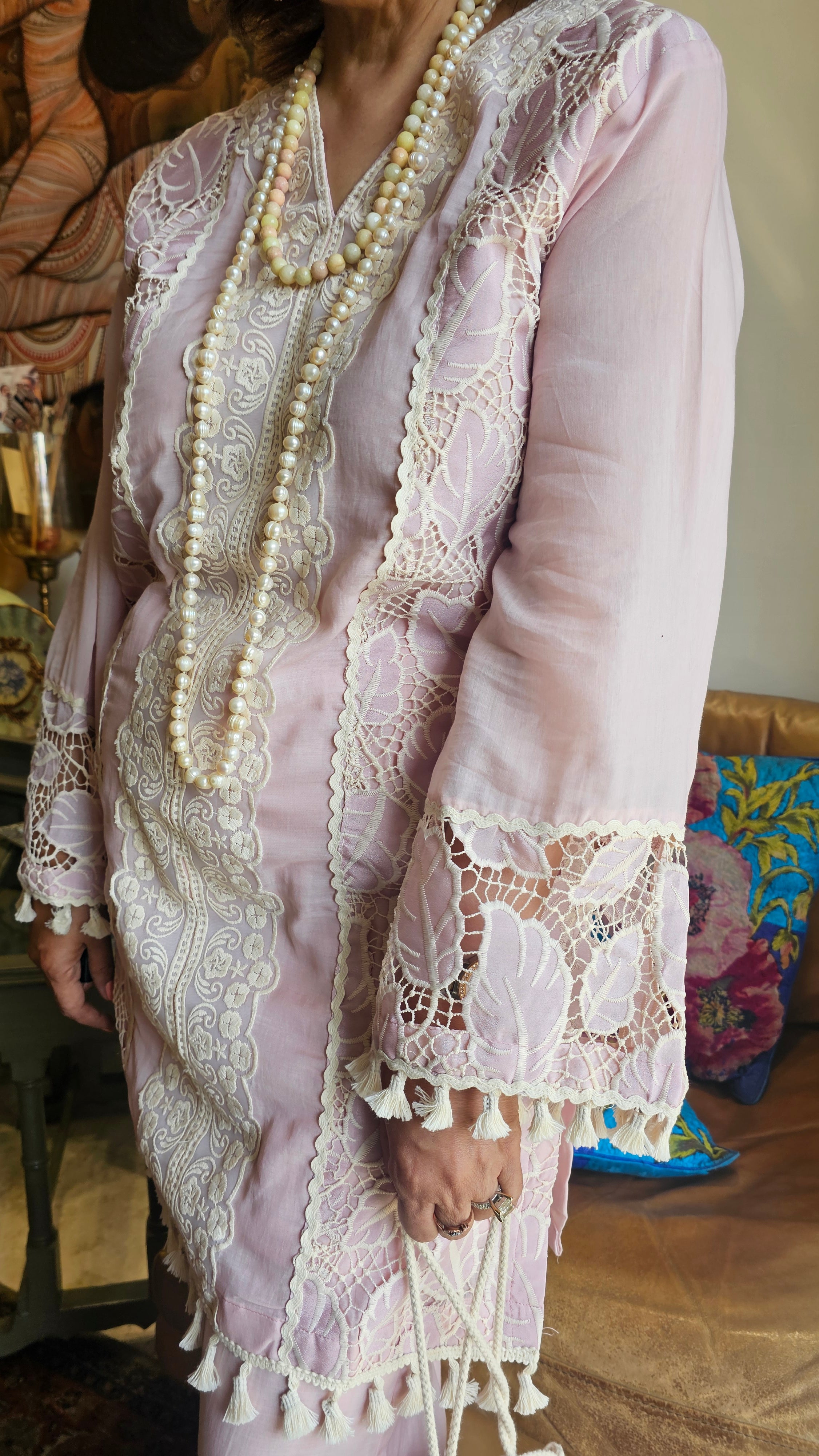 Adorable Mul Mul Co-ord set Trimmed with Stunning Lace Work