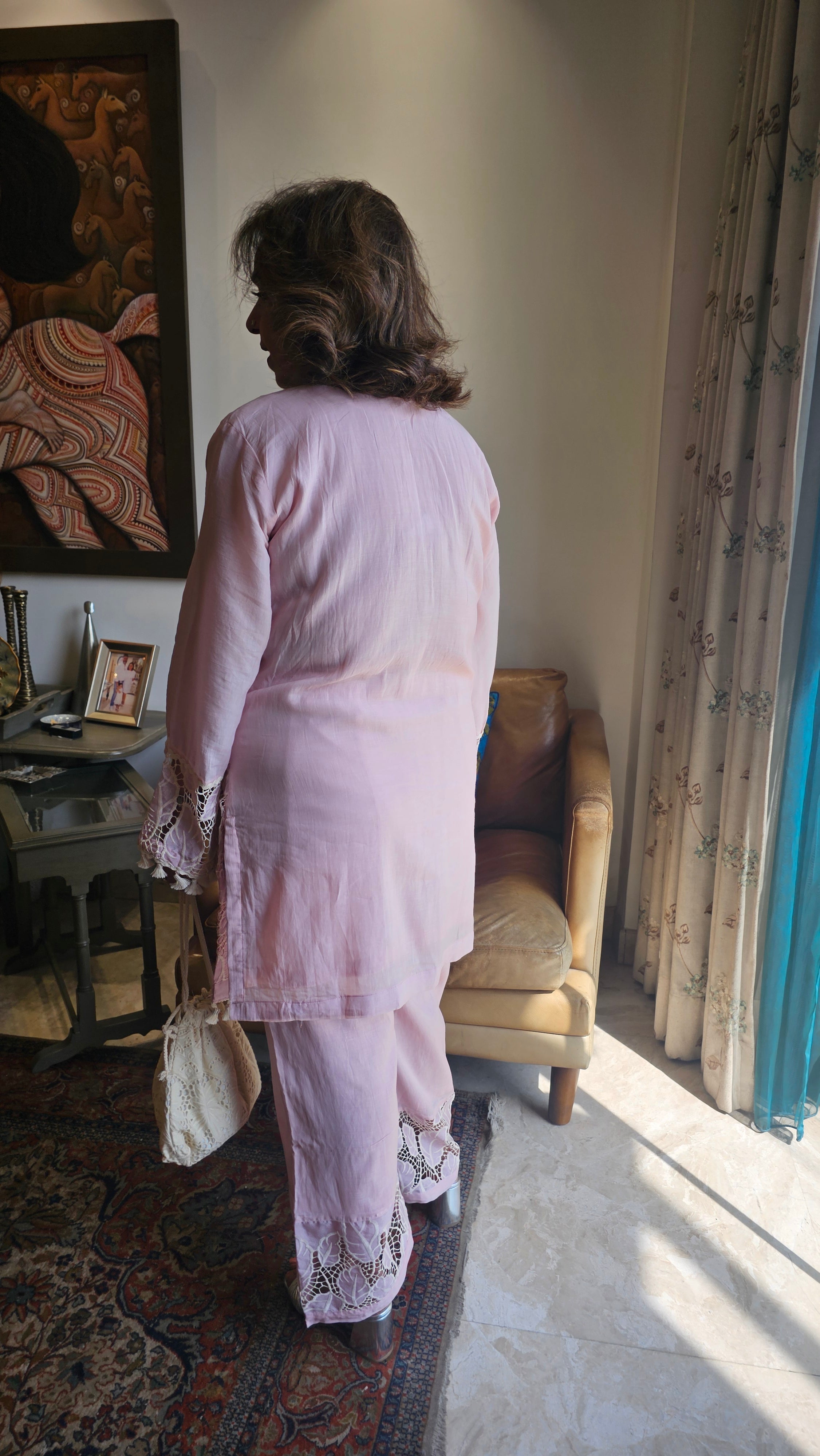 Adorable Mul Mul Co-ord set Trimmed with Stunning Lace Work