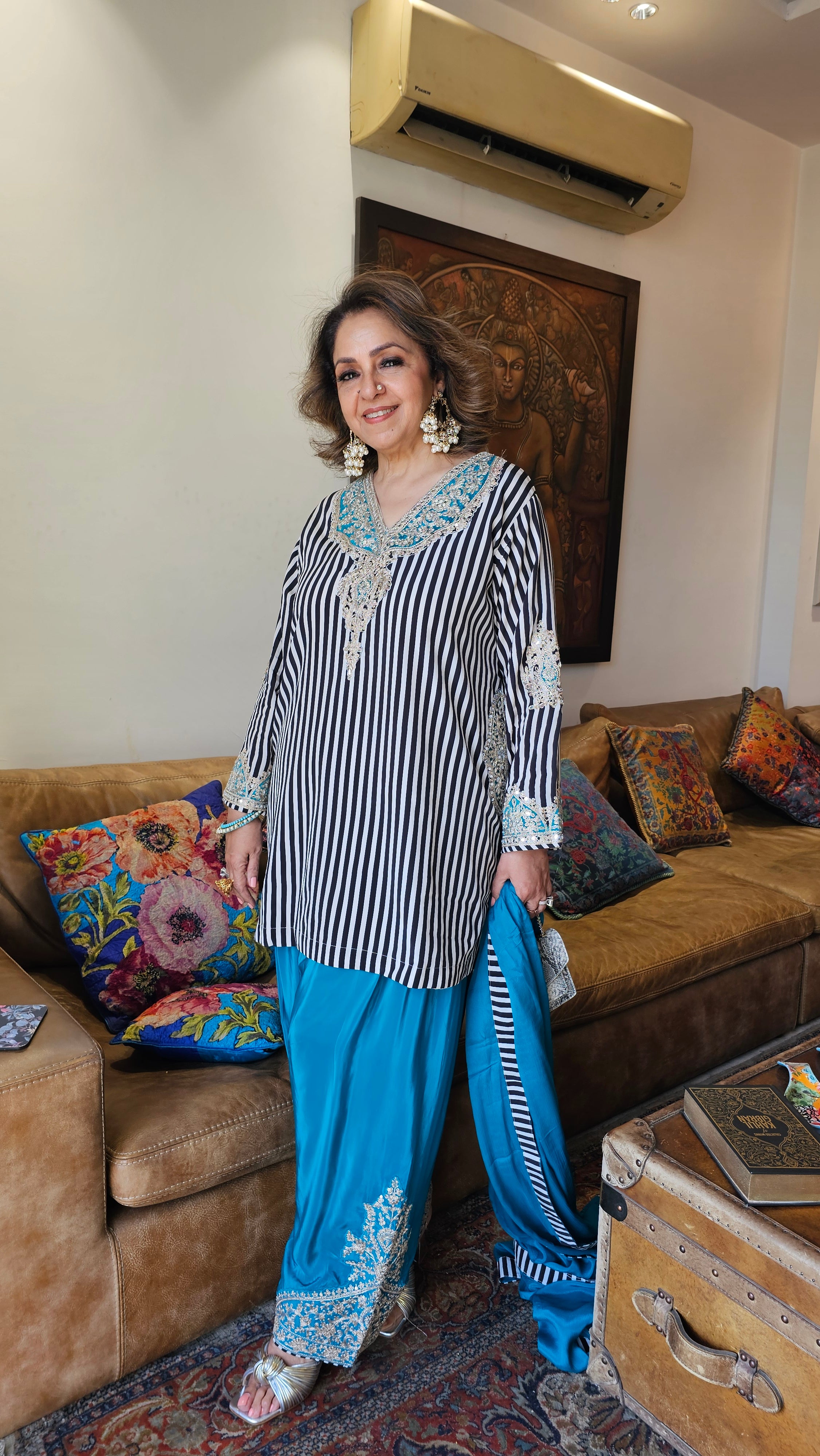 Beautiful Satin Crepe fully lined outfit with Arri & Mirror work