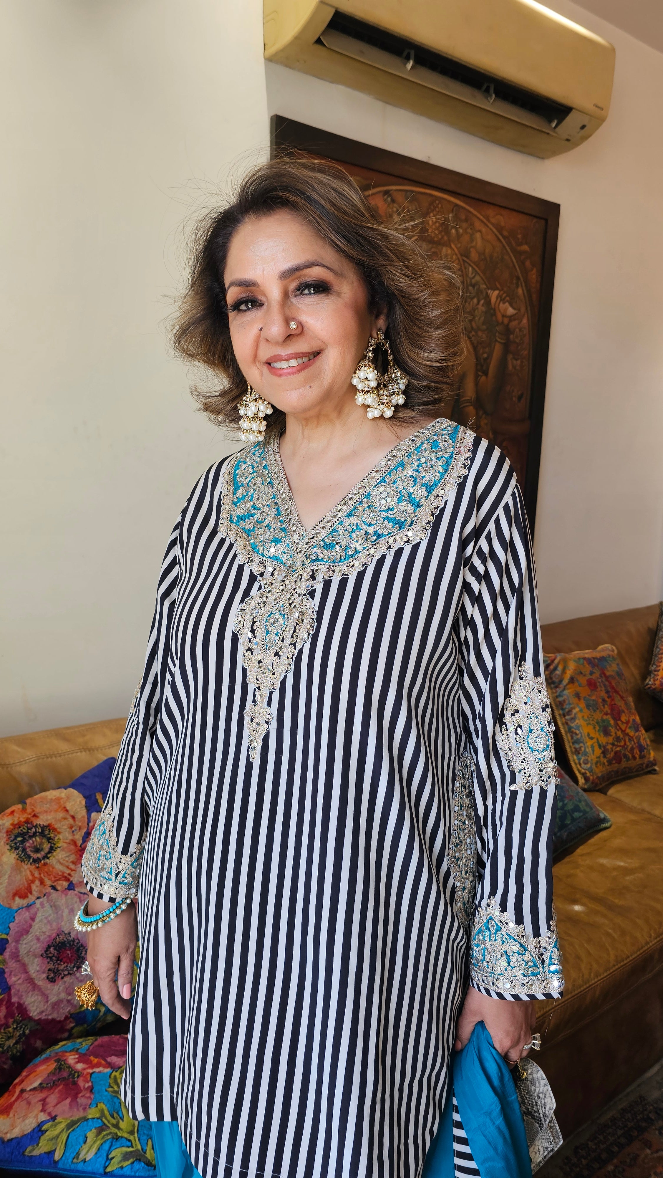 Beautiful Satin Crepe fully lined outfit with Arri & Mirror work