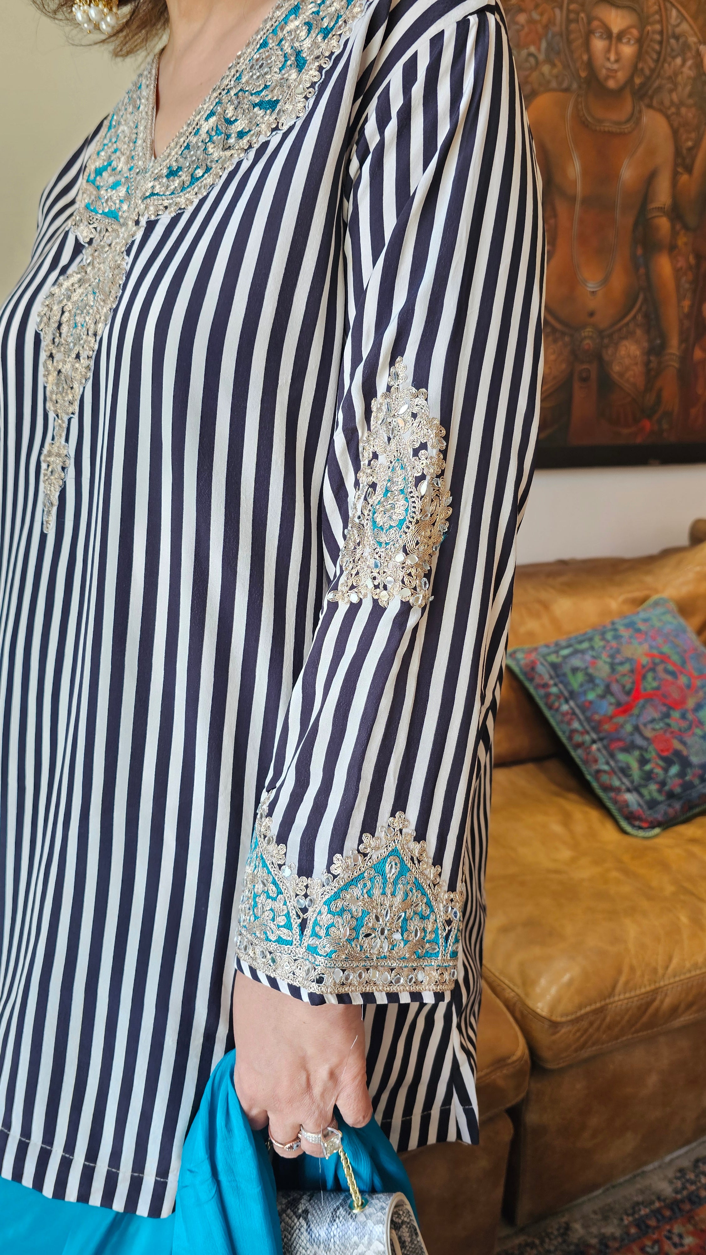 Beautiful Satin Crepe fully lined outfit with Arri & Mirror work