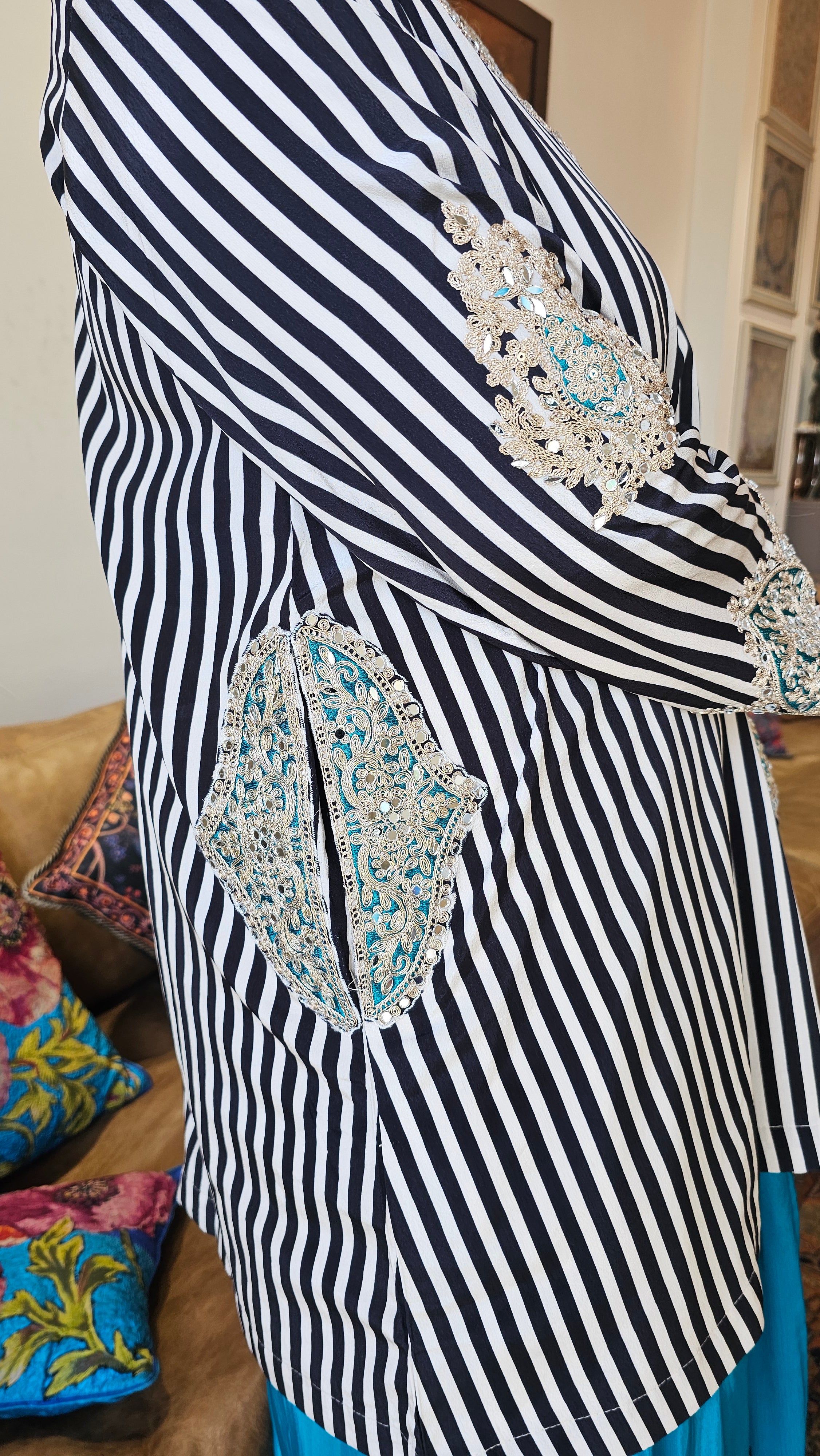 Beautiful Satin Crepe fully lined outfit with Arri & Mirror work