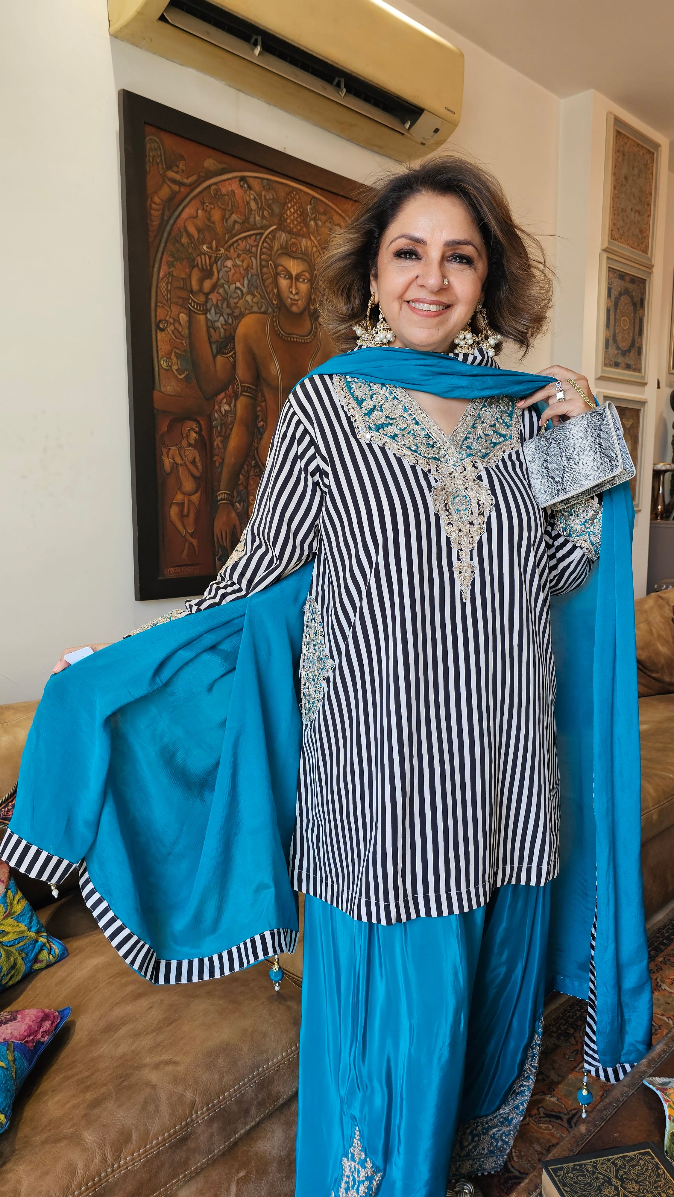 Beautiful Satin Crepe fully lined outfit with Arri & Mirror work