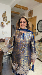 Show stopper Brocade & Crepe Outfit with wispy organza Dupatta with pearl detailing