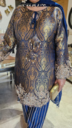 Show stopper Brocade & Crepe Outfit with wispy organza Dupatta with pearl detailing