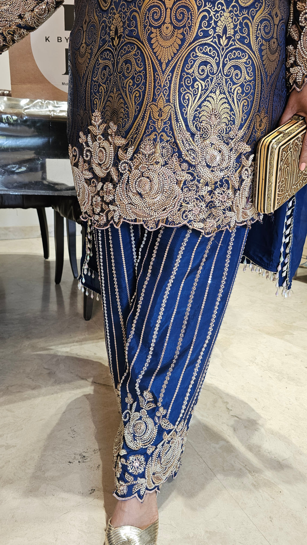 Show stopper Brocade & Crepe Outfit with wispy organza Dupatta with pearl detailing