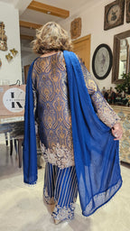 Show stopper Brocade & Crepe Outfit with wispy organza Dupatta with pearl detailing