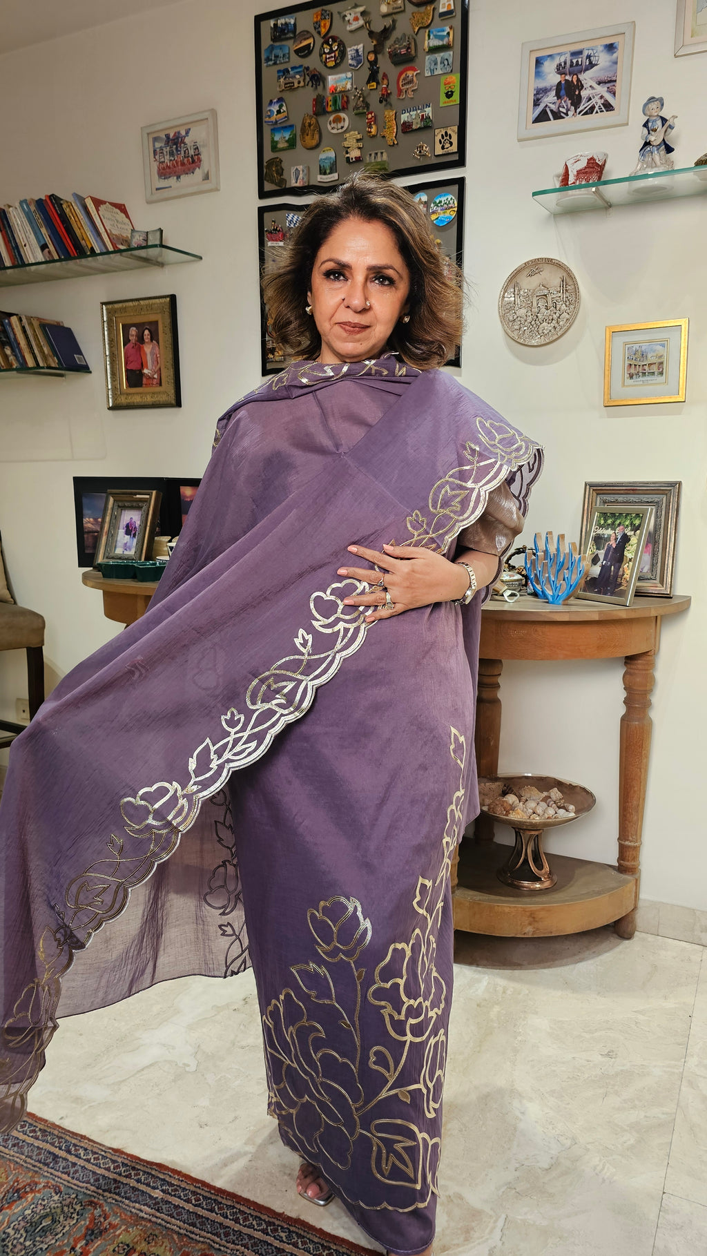 Wispy Silk Chanderi with leather Patch Work Embroidery
