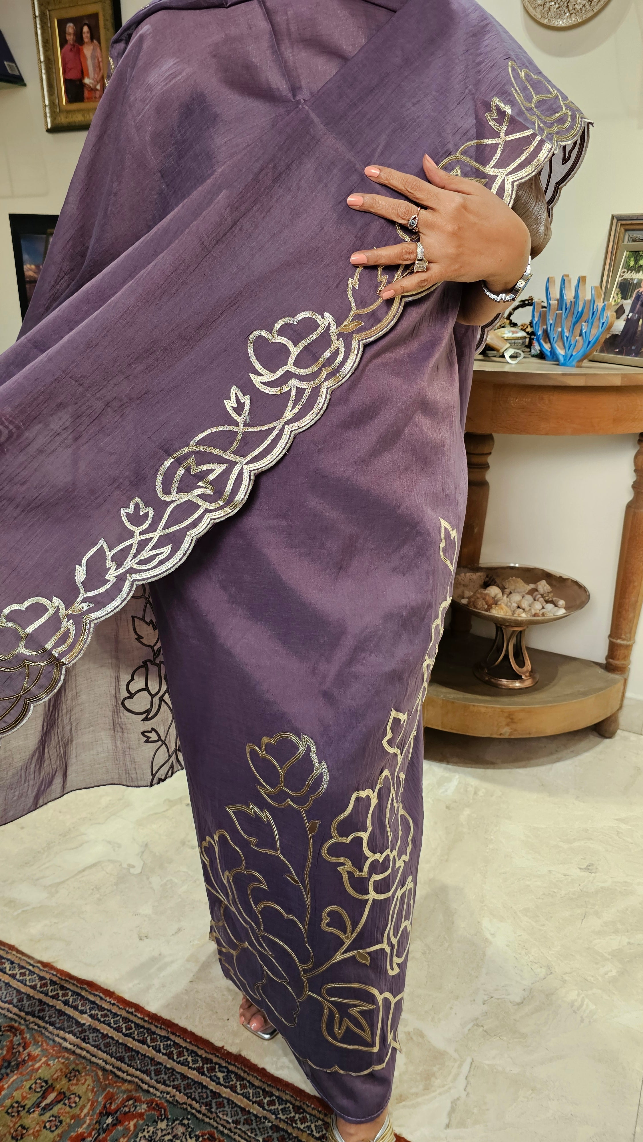 Wispy Silk Chanderi with leather Patch Work Embroidery