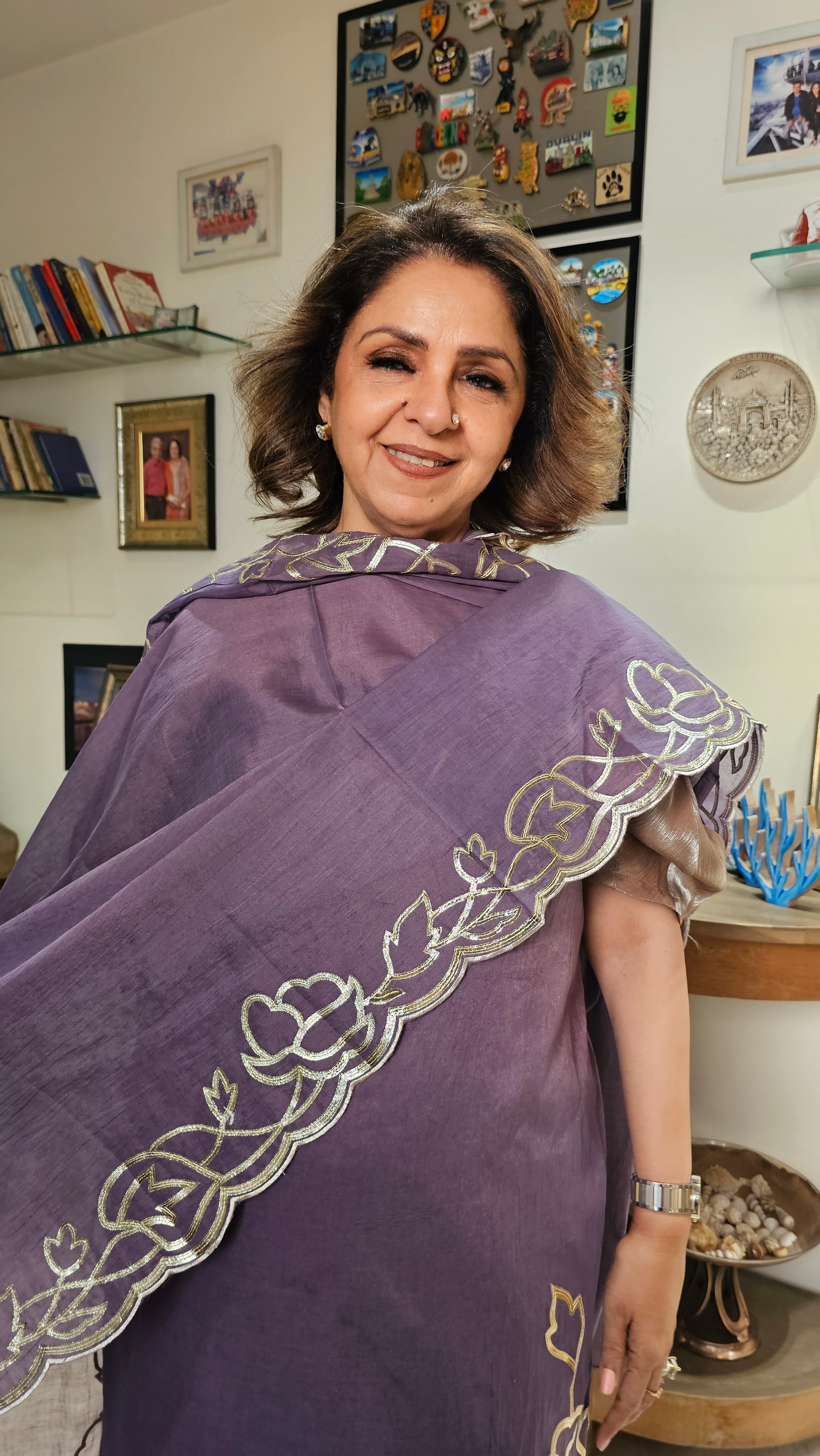 Wispy Silk Chanderi with leather Patch Work Embroidery
