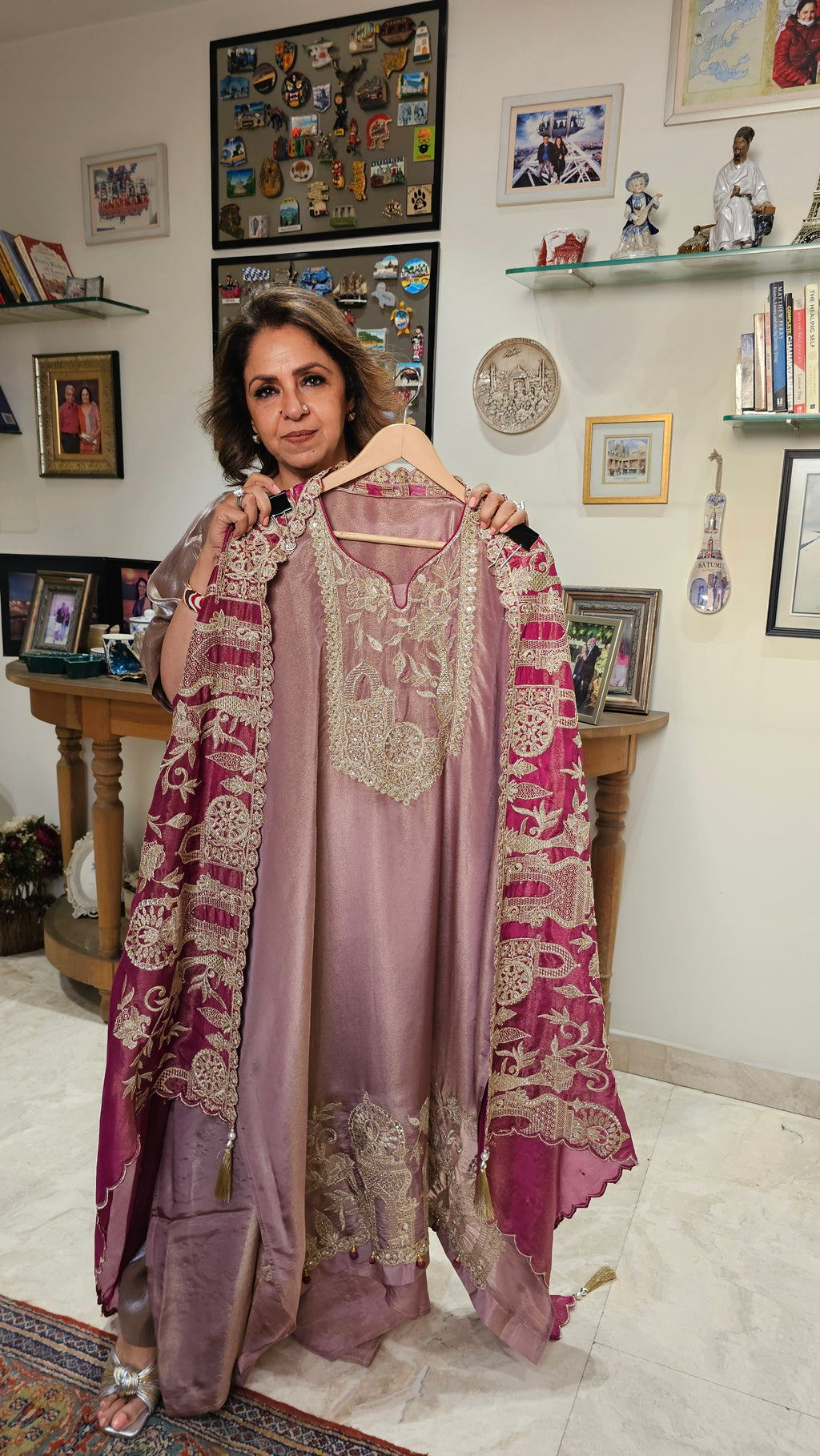 Beautiful Soft Shimmer Tissue Semi Stitched With Upara Silk Bottom With Soft tissue Shimmer Dupatta with Arri & Hand embroidery