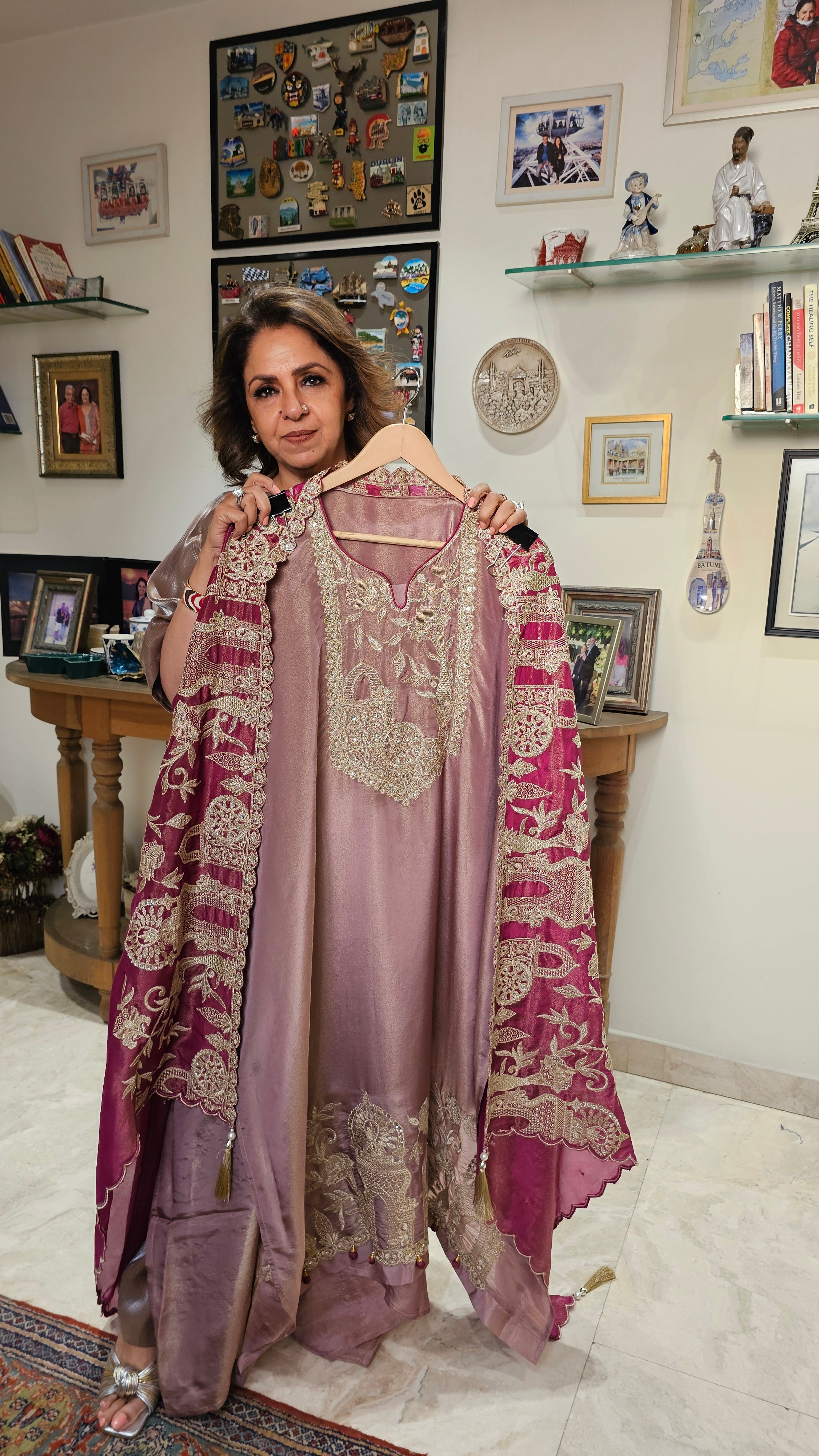 Beautiful Soft Shimmer Tissue Semi Stitched With Upara Silk Bottom With Soft tissue Shimmer Dupatta with Arri & Hand embroidery