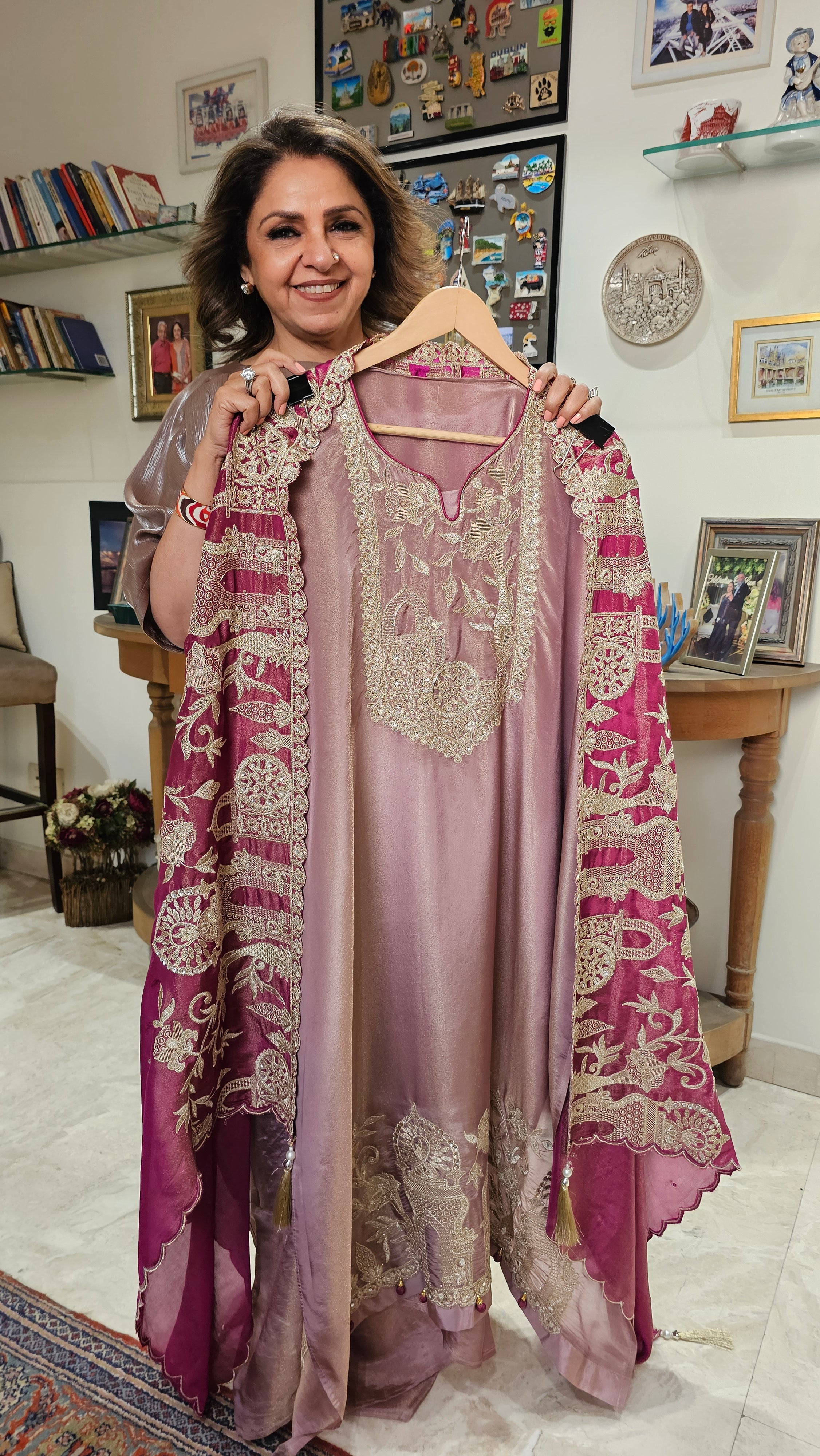 Beautiful Soft Shimmer Tissue Semi Stitched With Upara Silk Bottom With Soft tissue Shimmer Dupatta with Arri & Hand embroidery
