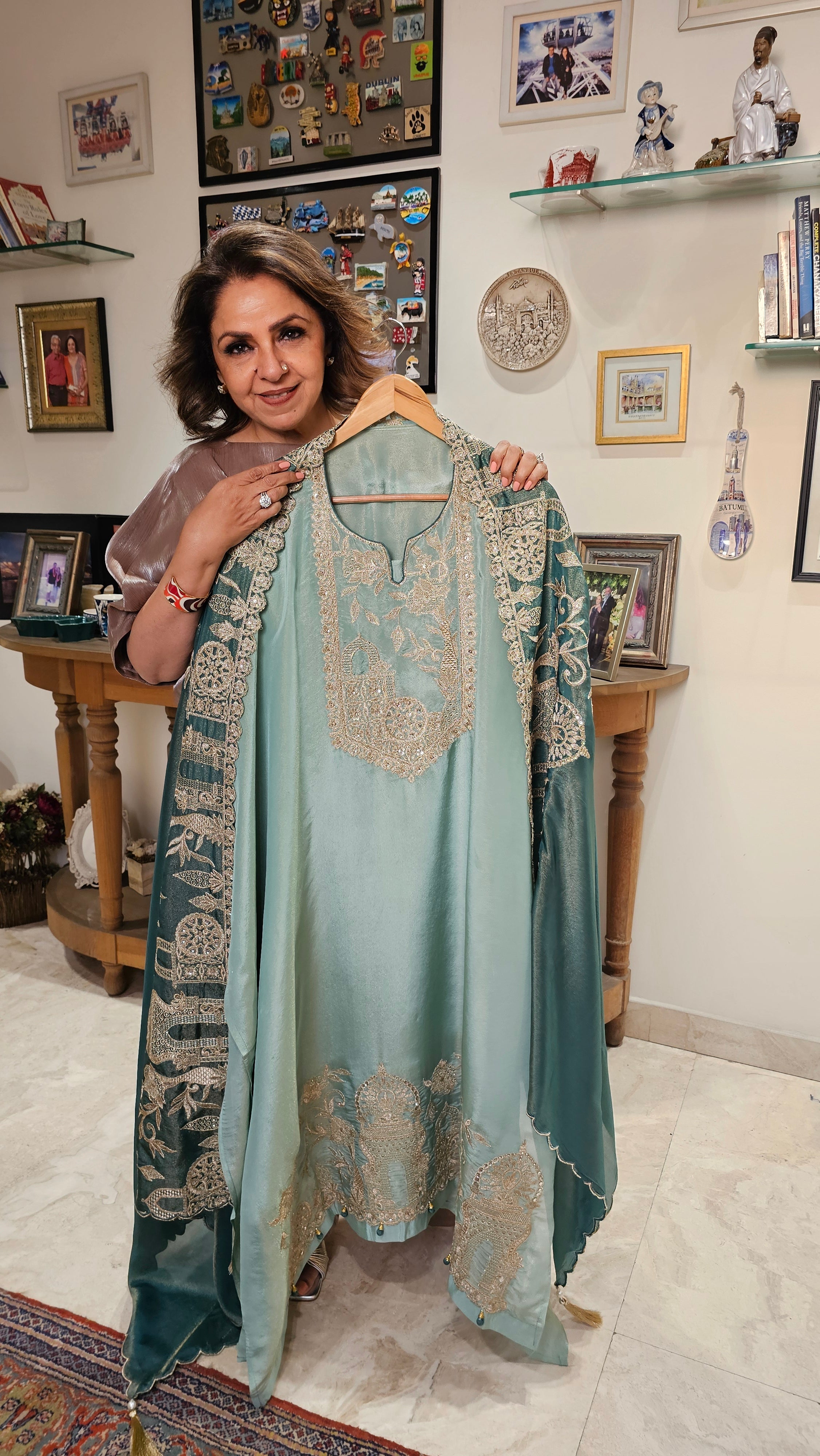 Beautiful Soft Shimmer Tissue Semi Stitched With Upara Silk Bottom With Soft tissue Shimmer Dupatta with Arri & Hand embroidery
