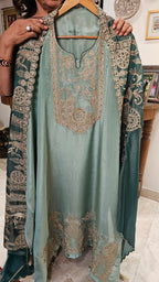 Beautiful Soft Shimmer Tissue Semi Stitched With Upara Silk Bottom With Soft tissue Shimmer Dupatta with Arri & Hand embroidery