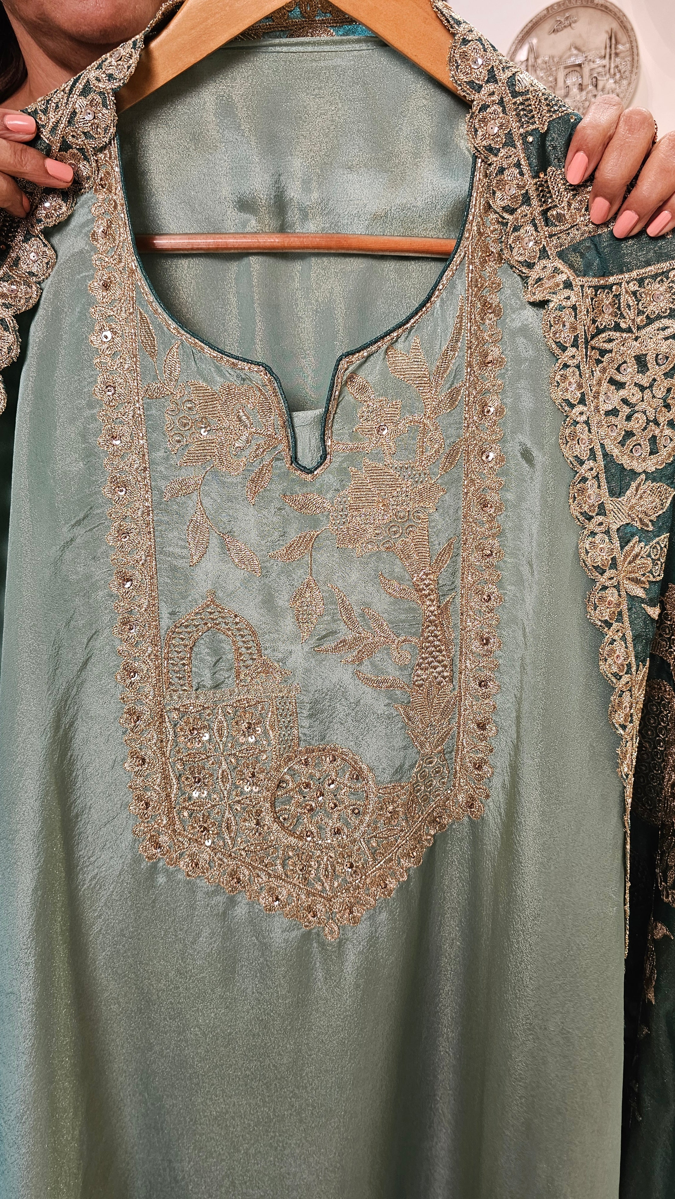 Beautiful Soft Shimmer Tissue Semi Stitched With Upara Silk Bottom With Soft tissue Shimmer Dupatta with Arri & Hand embroidery