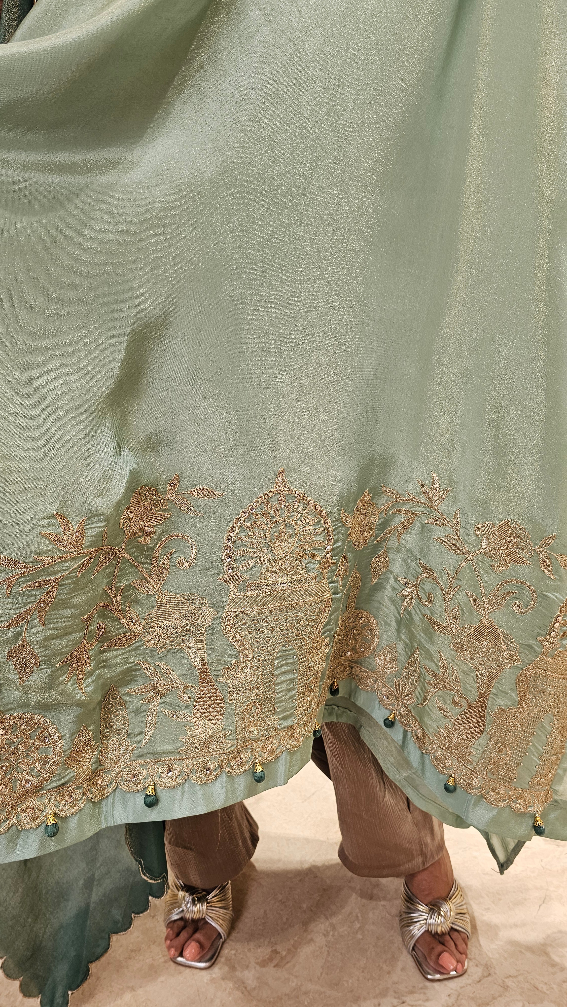 Beautiful Soft Shimmer Tissue Semi Stitched With Upara Silk Bottom With Soft tissue Shimmer Dupatta with Arri & Hand embroidery