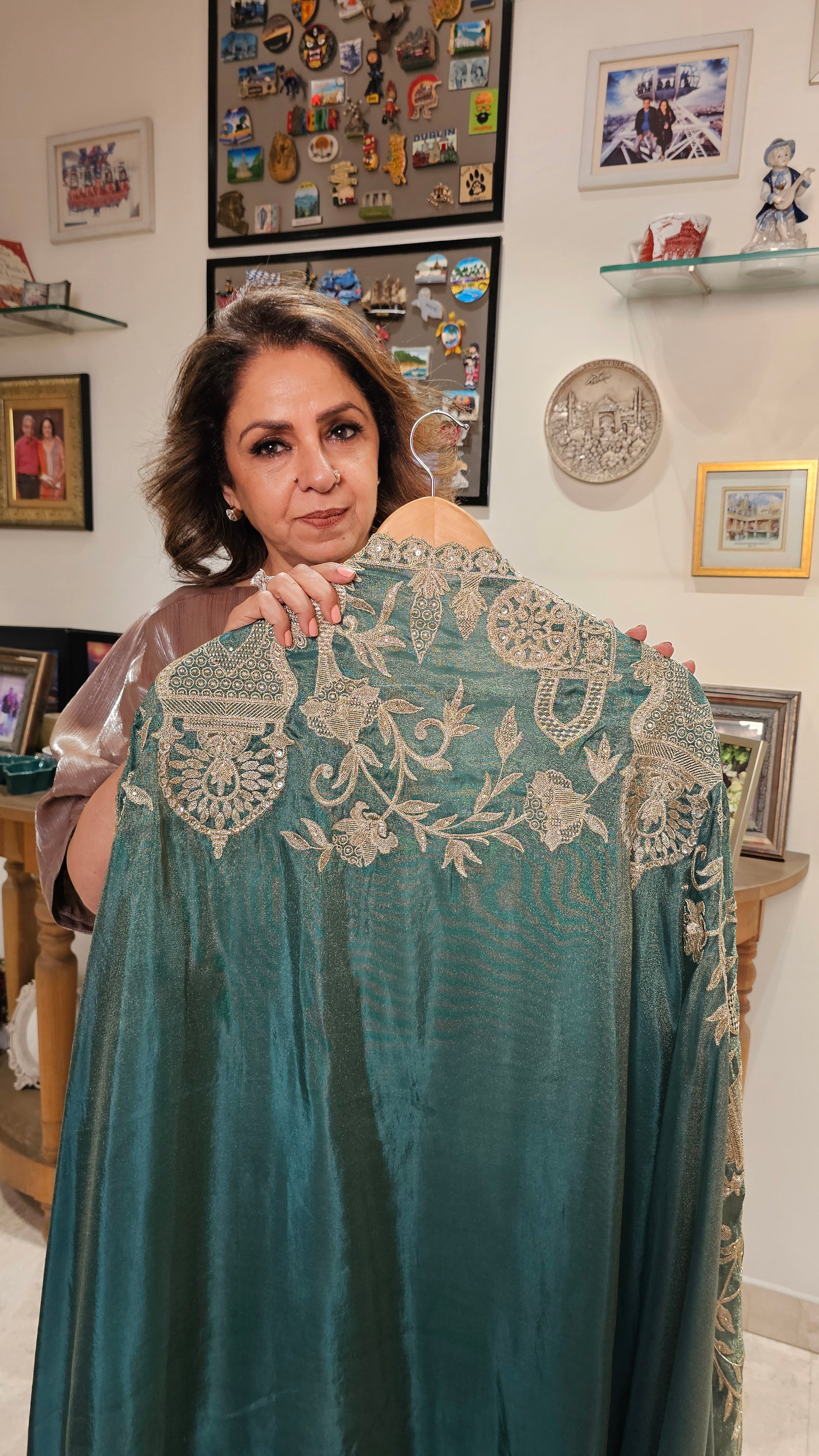 Beautiful Soft Shimmer Tissue Semi Stitched With Upara Silk Bottom With Soft tissue Shimmer Dupatta with Arri & Hand embroidery