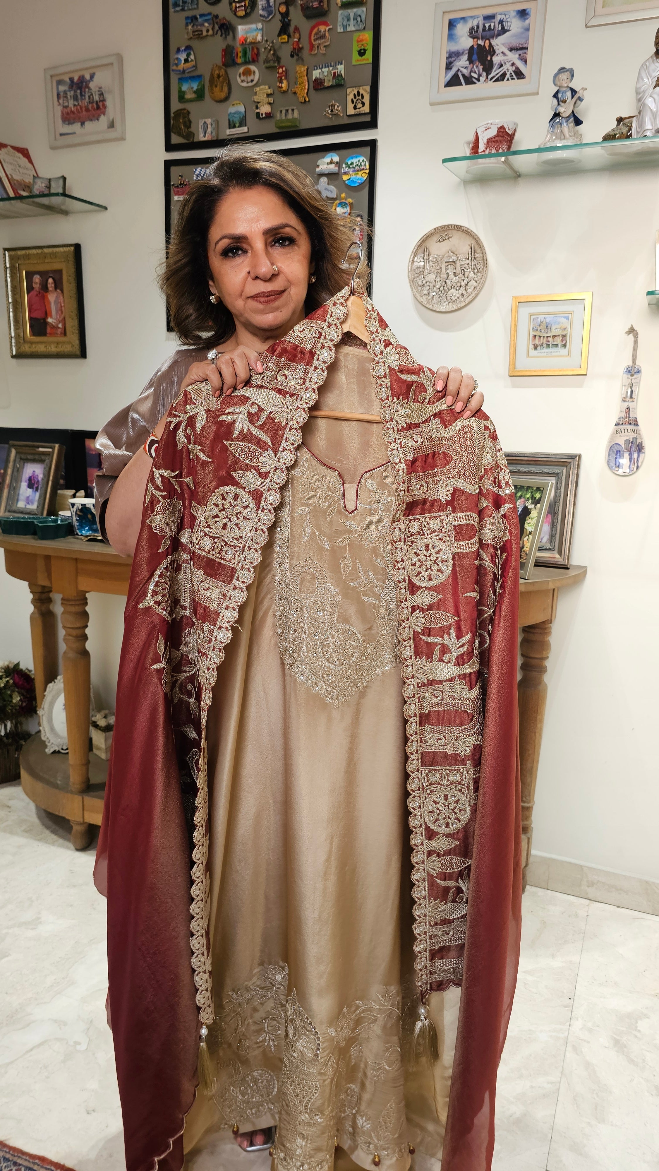 Beautiful Soft Shimmer Tissue Semi Stitched With Upara Silk Bottom With Soft tissue Shimmer Dupatta with Arri & Hand embroidery 