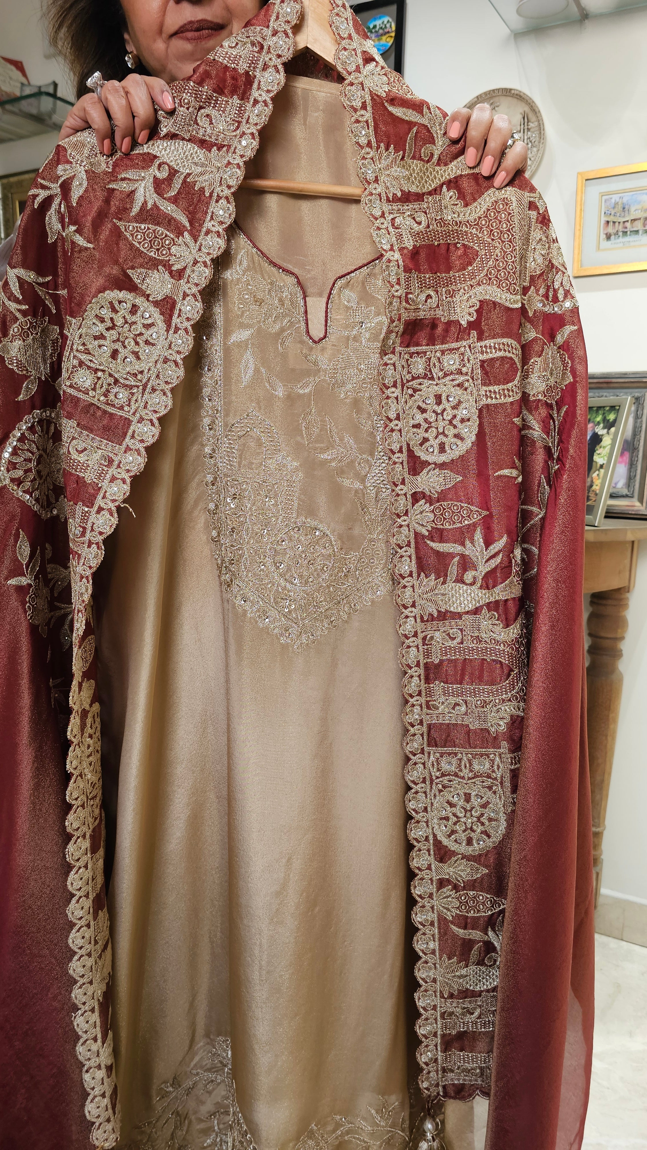 Beautiful Soft Shimmer Tissue Semi Stitched With Upara Silk Bottom With Soft tissue Shimmer Dupatta with Arri & Hand embroidery 