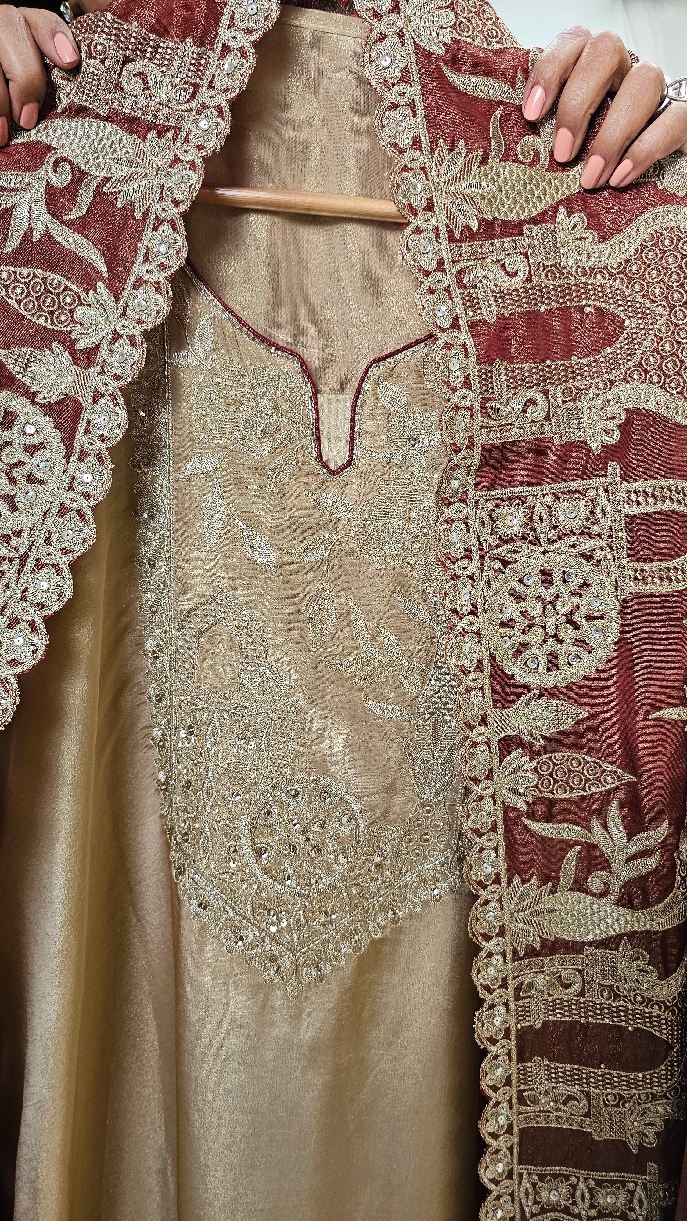 Beautiful Soft Shimmer Tissue Semi Stitched With Upara Silk Bottom With Soft tissue Shimmer Dupatta with Arri & Hand embroidery 
