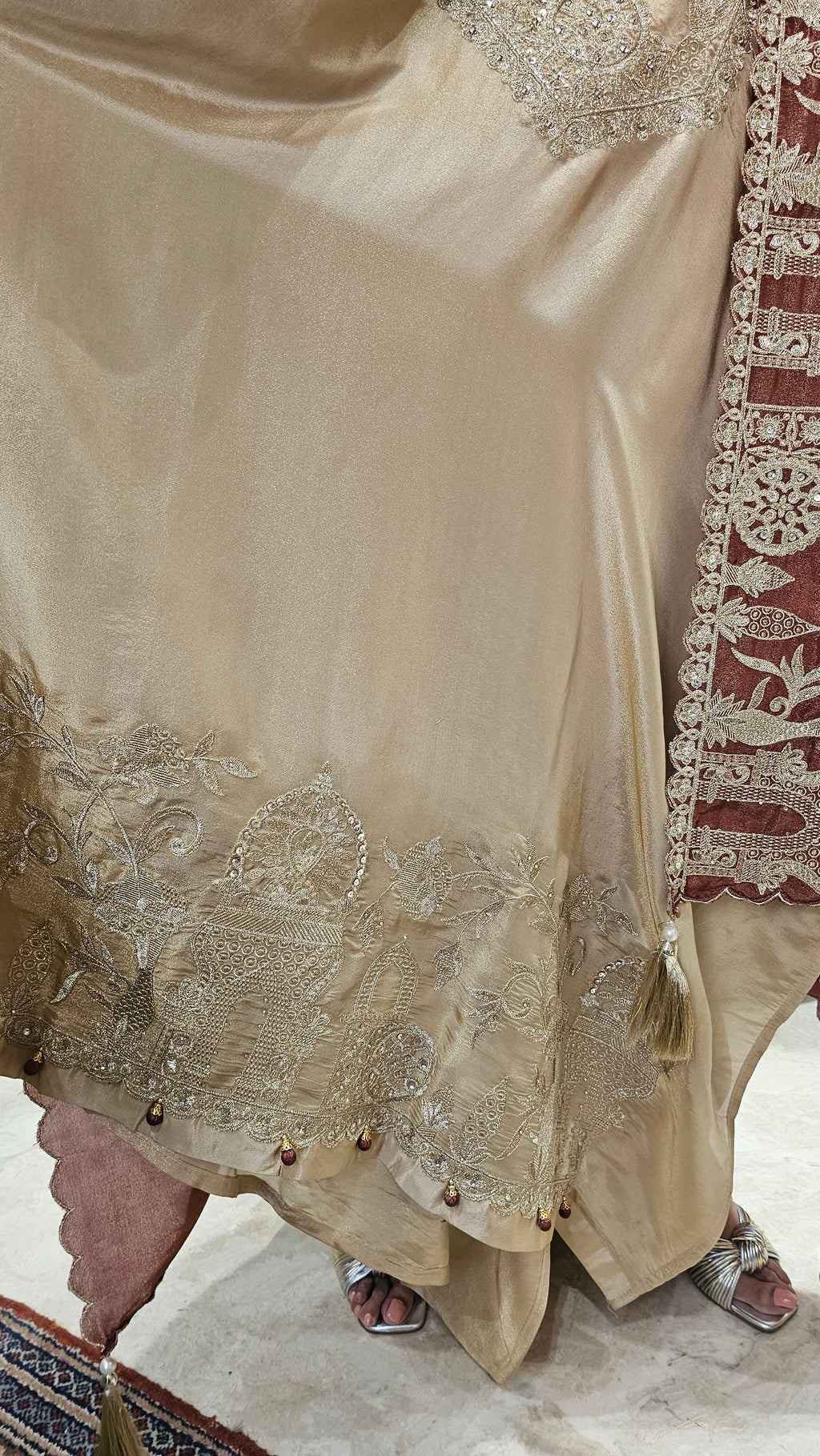 Beautiful Soft Shimmer Tissue Semi Stitched With Upara Silk Bottom With Soft tissue Shimmer Dupatta with Arri & Hand embroidery 
