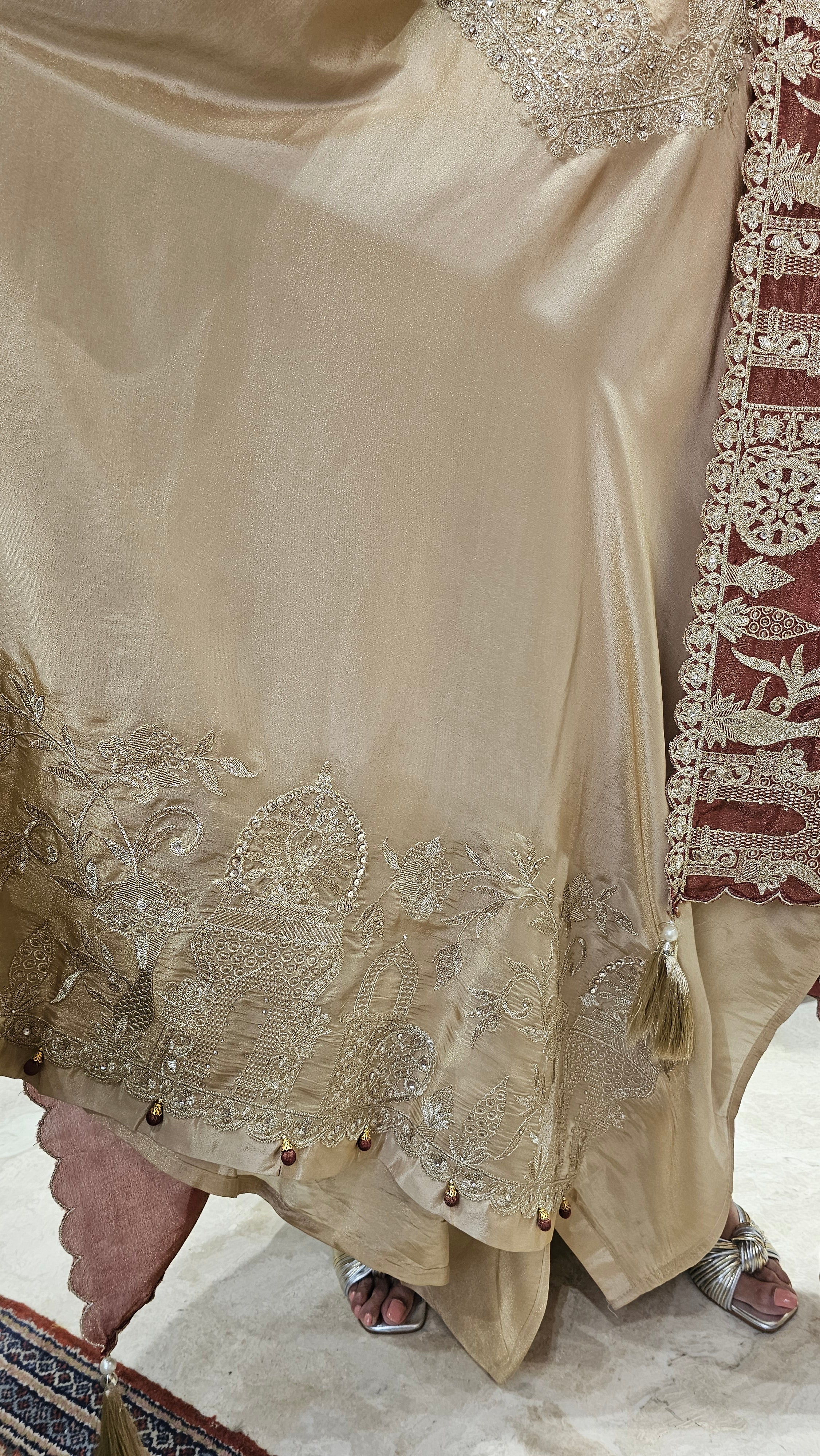 Beautiful Soft Shimmer Tissue Semi Stitched With Upara Silk Bottom With Soft tissue Shimmer Dupatta with Arri & Hand embroidery 
