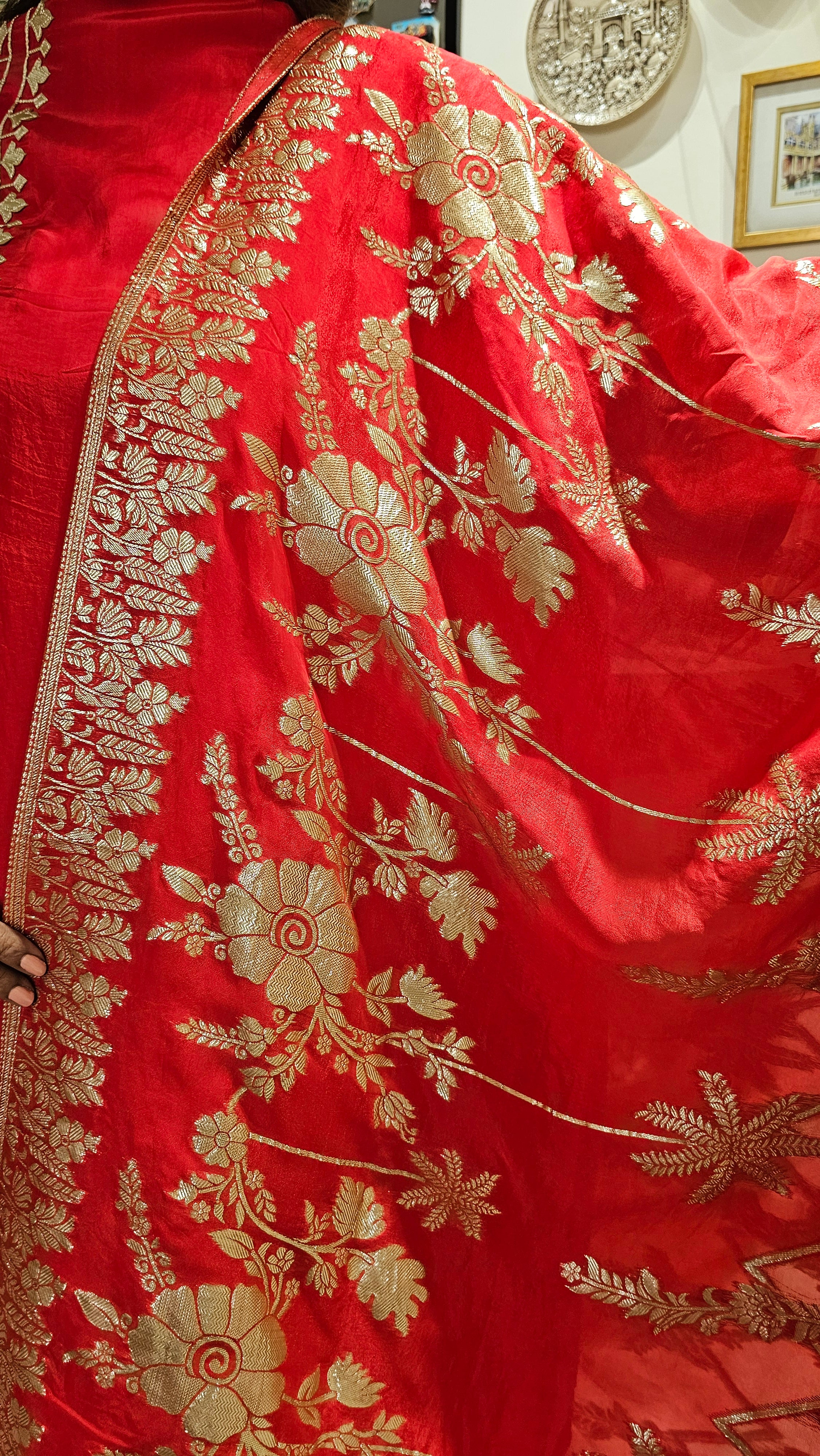 Beautiful Crepe Silk With leather Patch work Top with Upara silk Bottom & Banarasi Georgette Dupatta