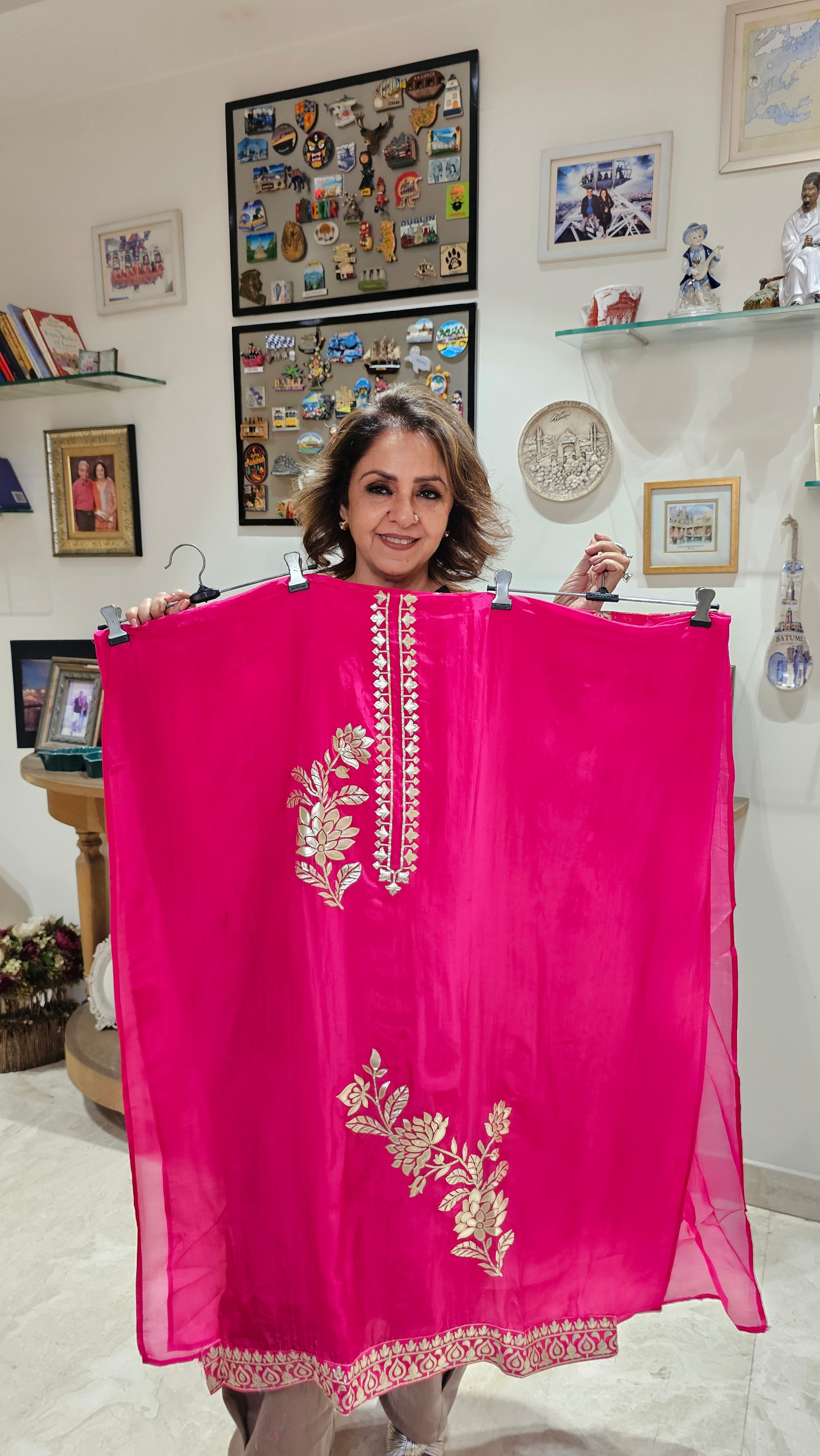 Beautiful Crepe Silk With leather Patch work Top with Upara silk Bottom & Banarasi Georgette Dupatta
