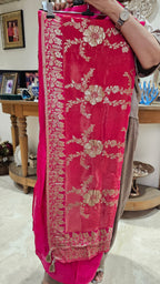 Beautiful Crepe Silk With leather Patch work Top with Upara silk Bottom & Banarasi Georgette Dupatta