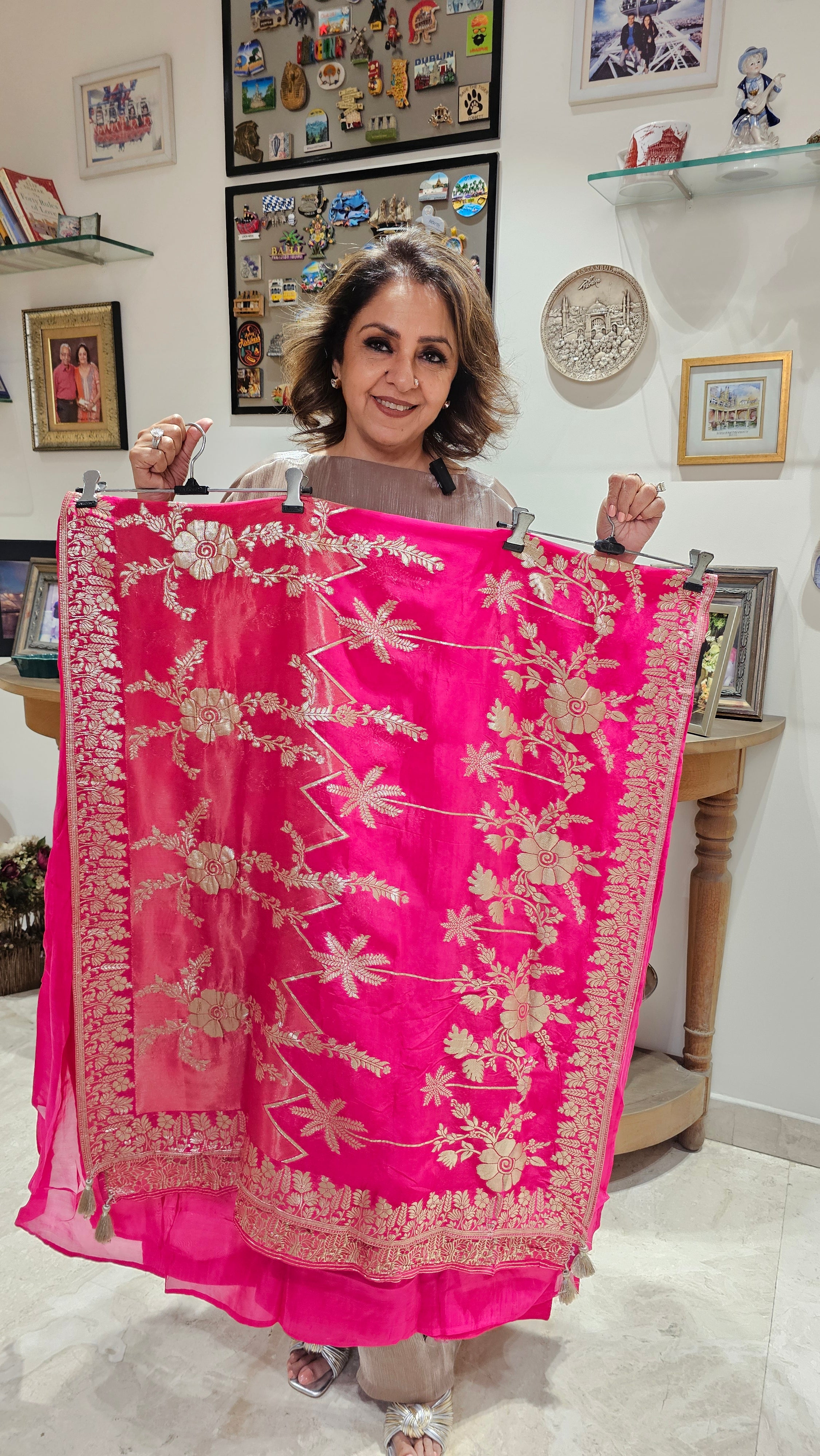 Beautiful Crepe Silk With leather Patch work Top with Upara silk Bottom & Banarasi Georgette Dupatta