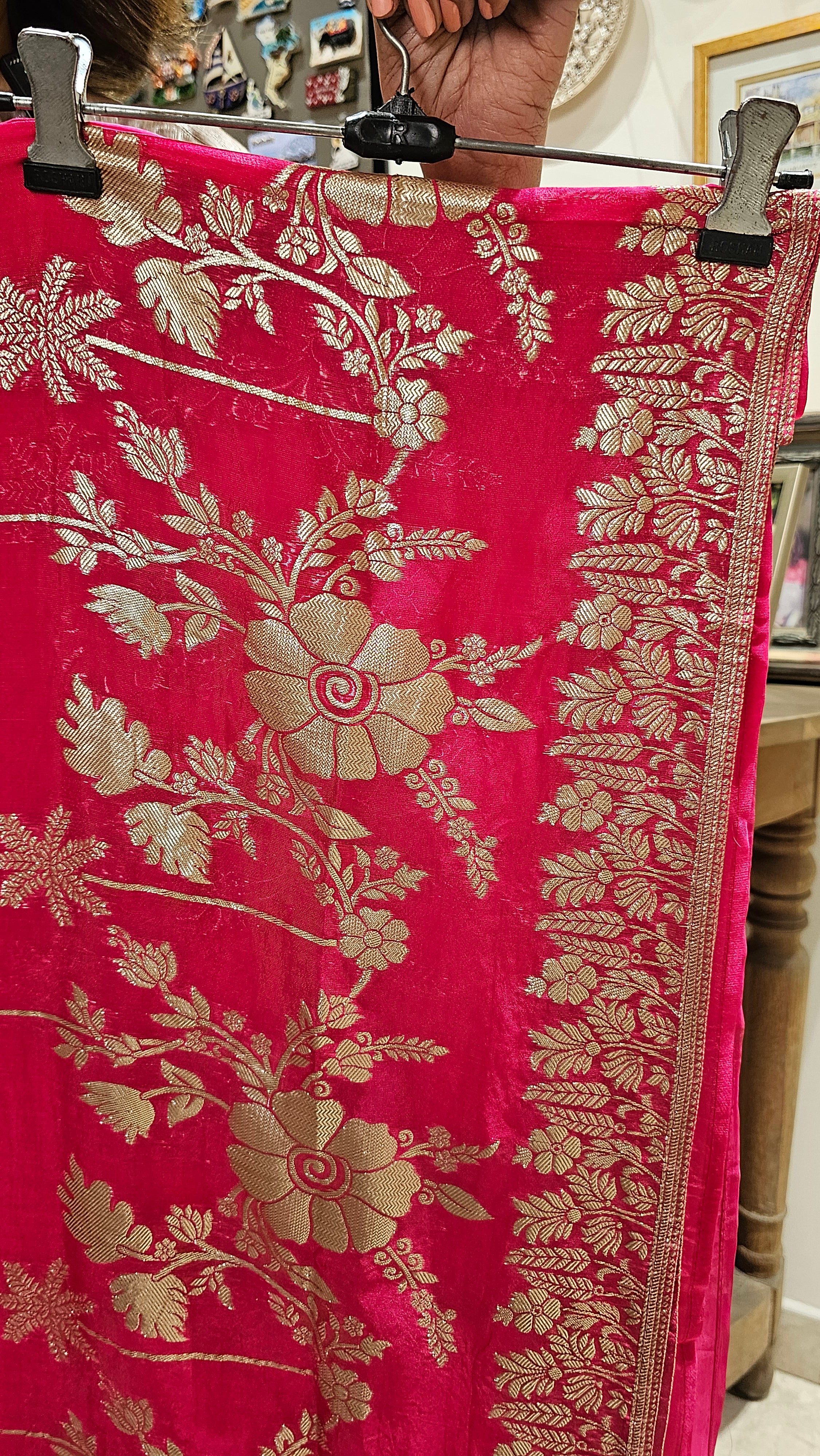 Beautiful Crepe Silk With leather Patch work Top with Upara silk Bottom & Banarasi Georgette Dupatta