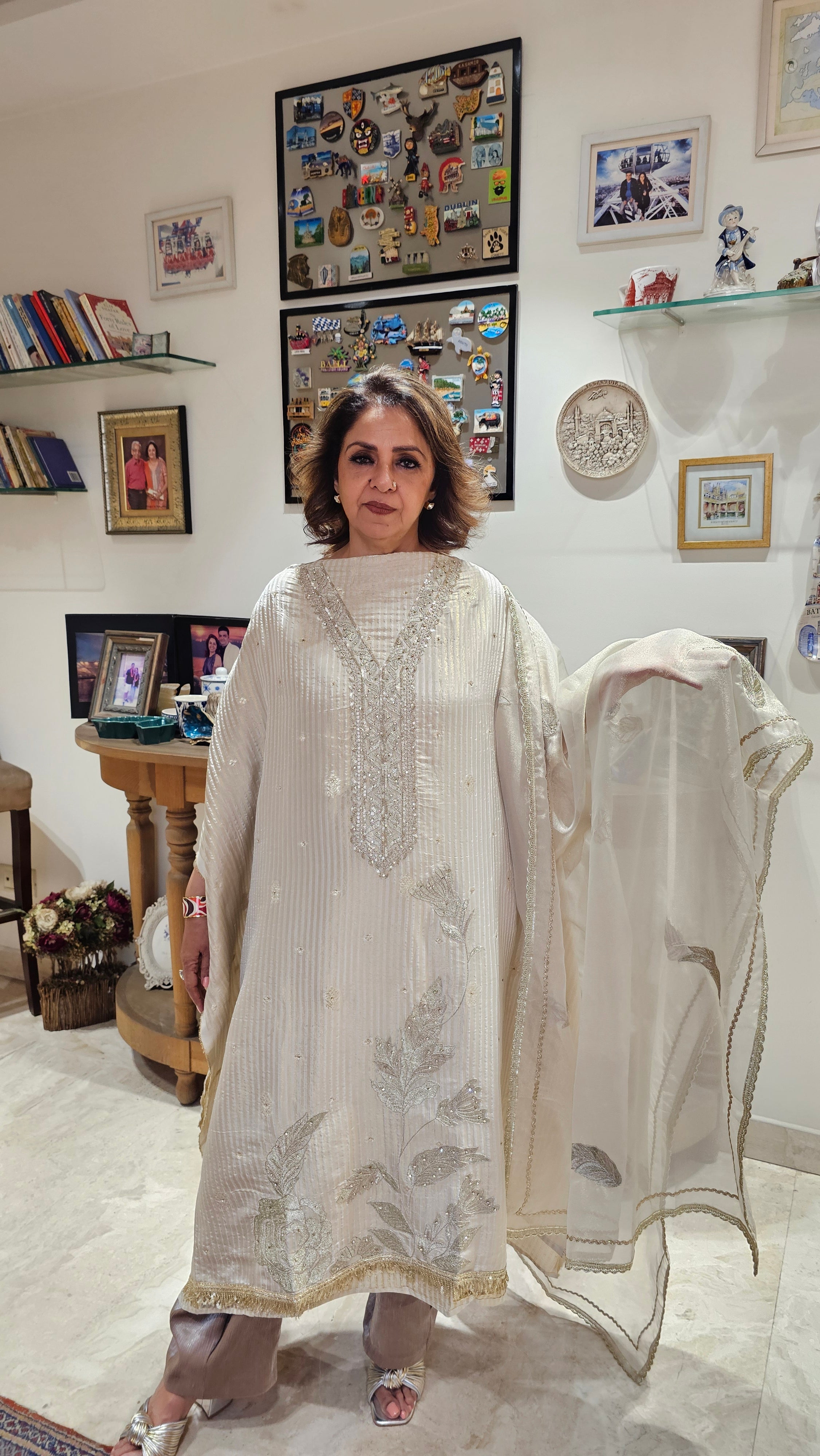 Beautiful Soft Shimmer Tissue Semi Stitched With Upara Silk Bottom With Soft tissue Shimmer Dupatta with Arri & Hand embroidery