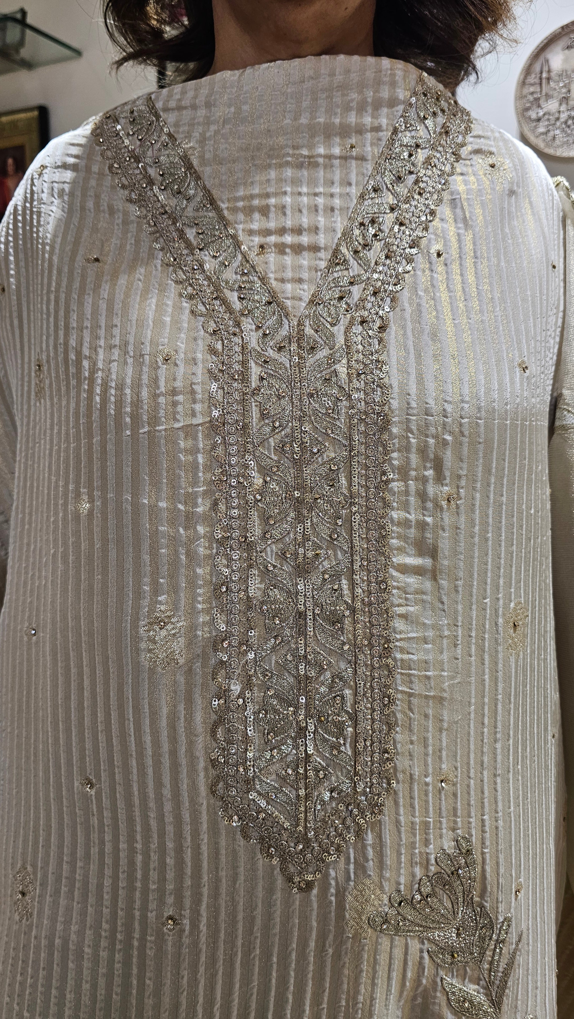 Beautiful Soft Shimmer Tissue Semi Stitched With Upara Silk Bottom With Soft tissue Shimmer Dupatta with Arri & Hand embroidery
