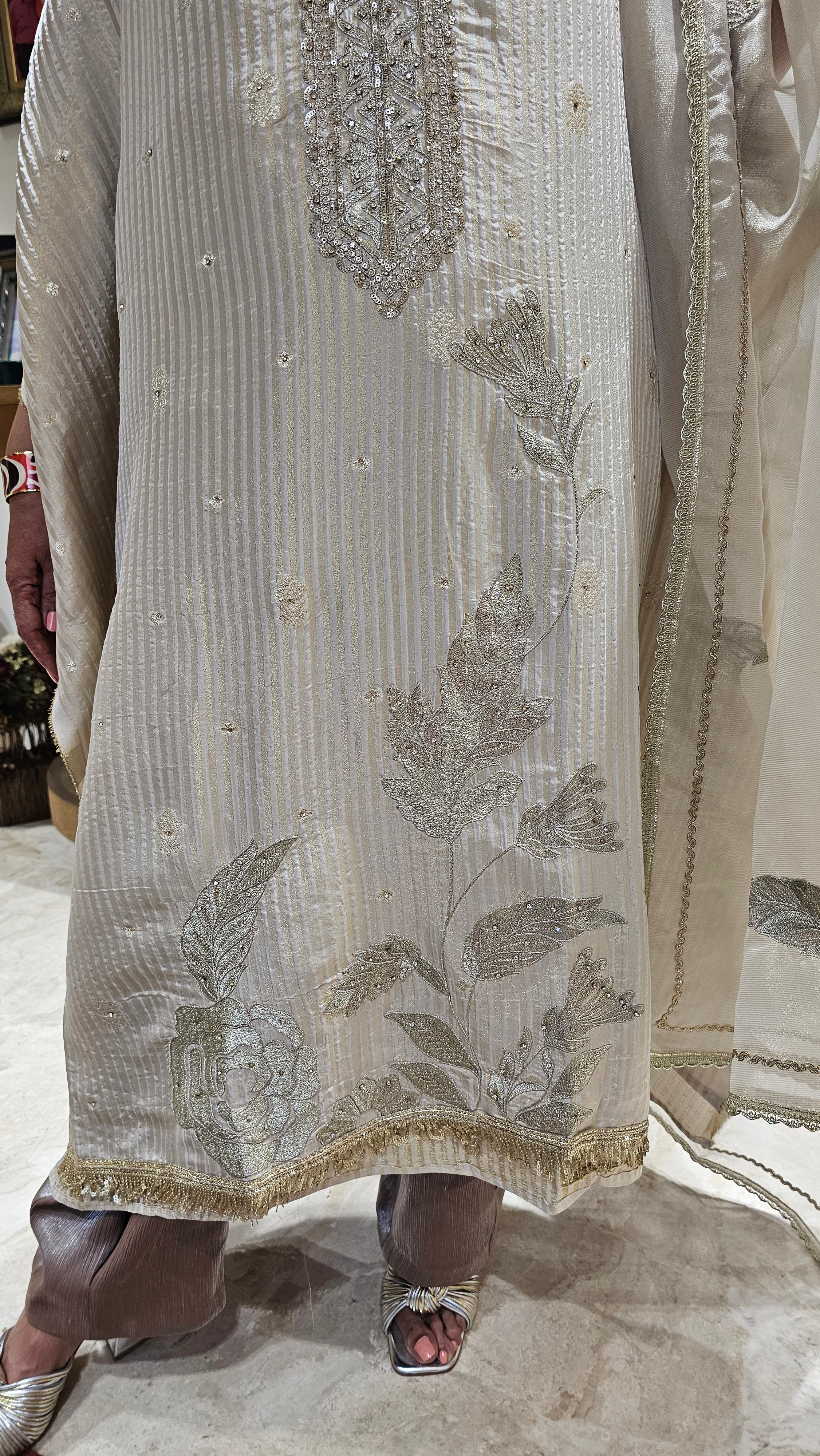 Beautiful Soft Shimmer Tissue Semi Stitched With Upara Silk Bottom With Soft tissue Shimmer Dupatta with Arri & Hand embroidery