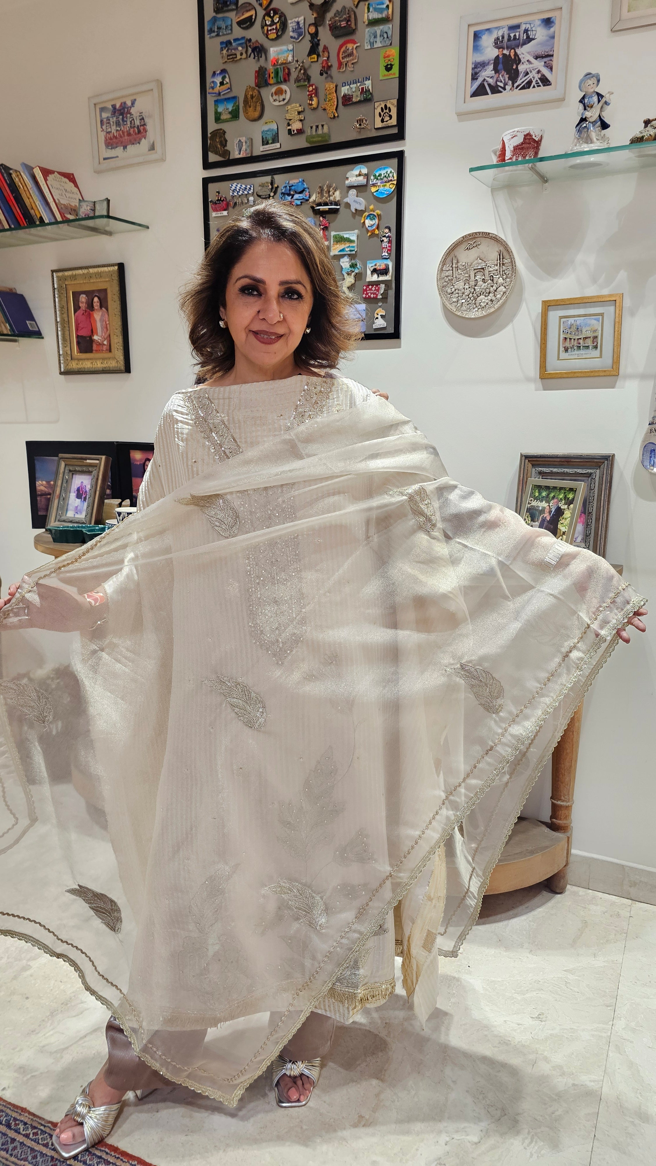 Beautiful Soft Shimmer Tissue Semi Stitched With Upara Silk Bottom With Soft tissue Shimmer Dupatta with Arri & Hand embroidery