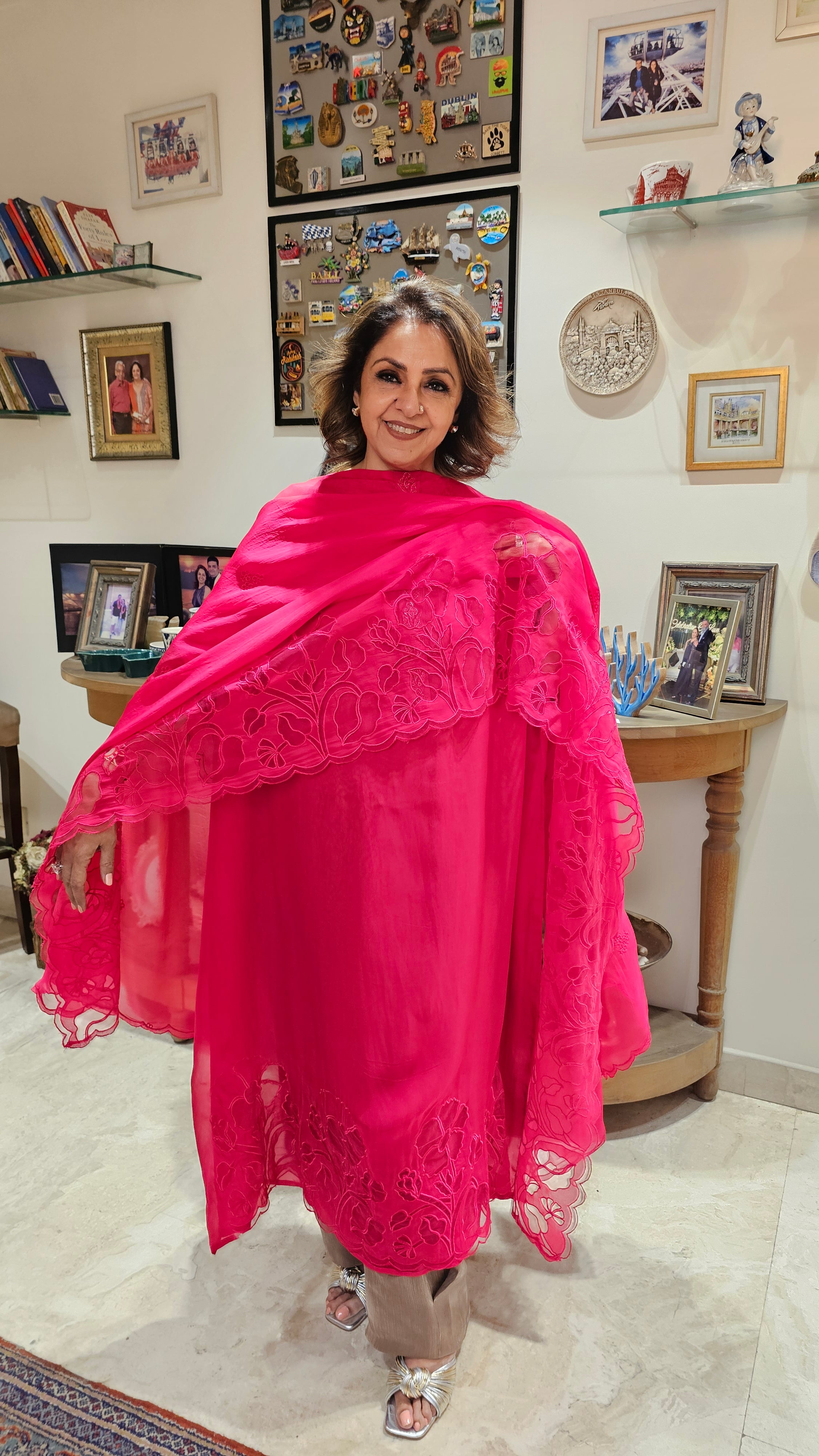 Beautiful Soft Organza Shirt & dupatta With Net Cut Work & Upara Silk Bottom