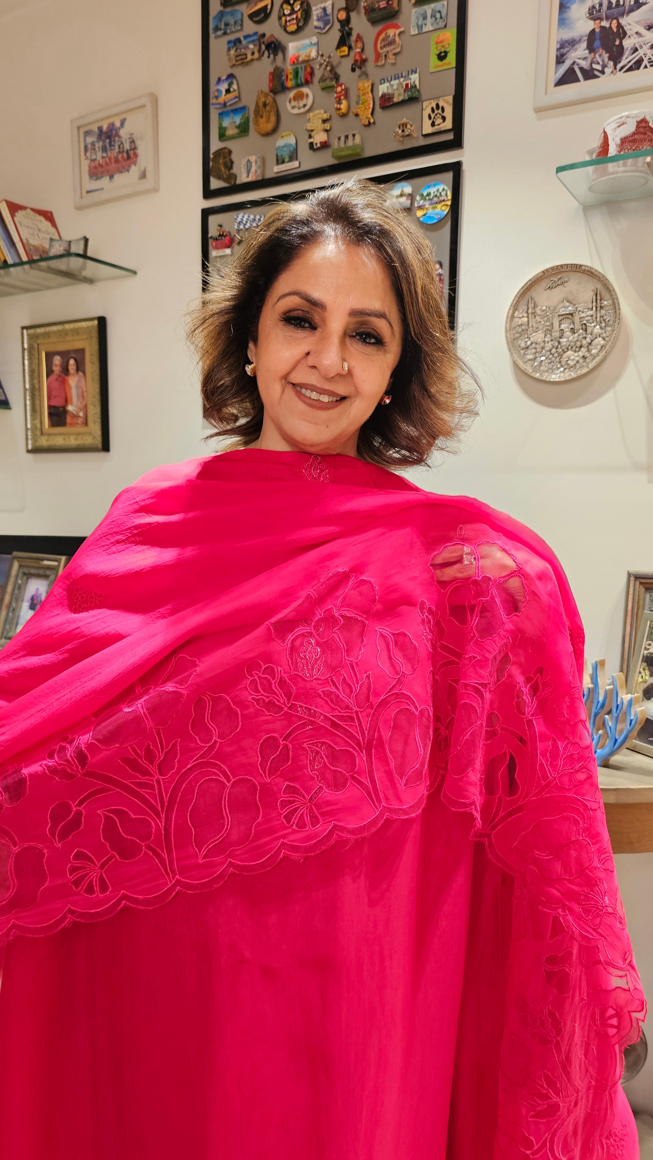 Beautiful Soft Organza Shirt & dupatta With Net Cut Work & Upara Silk Bottom