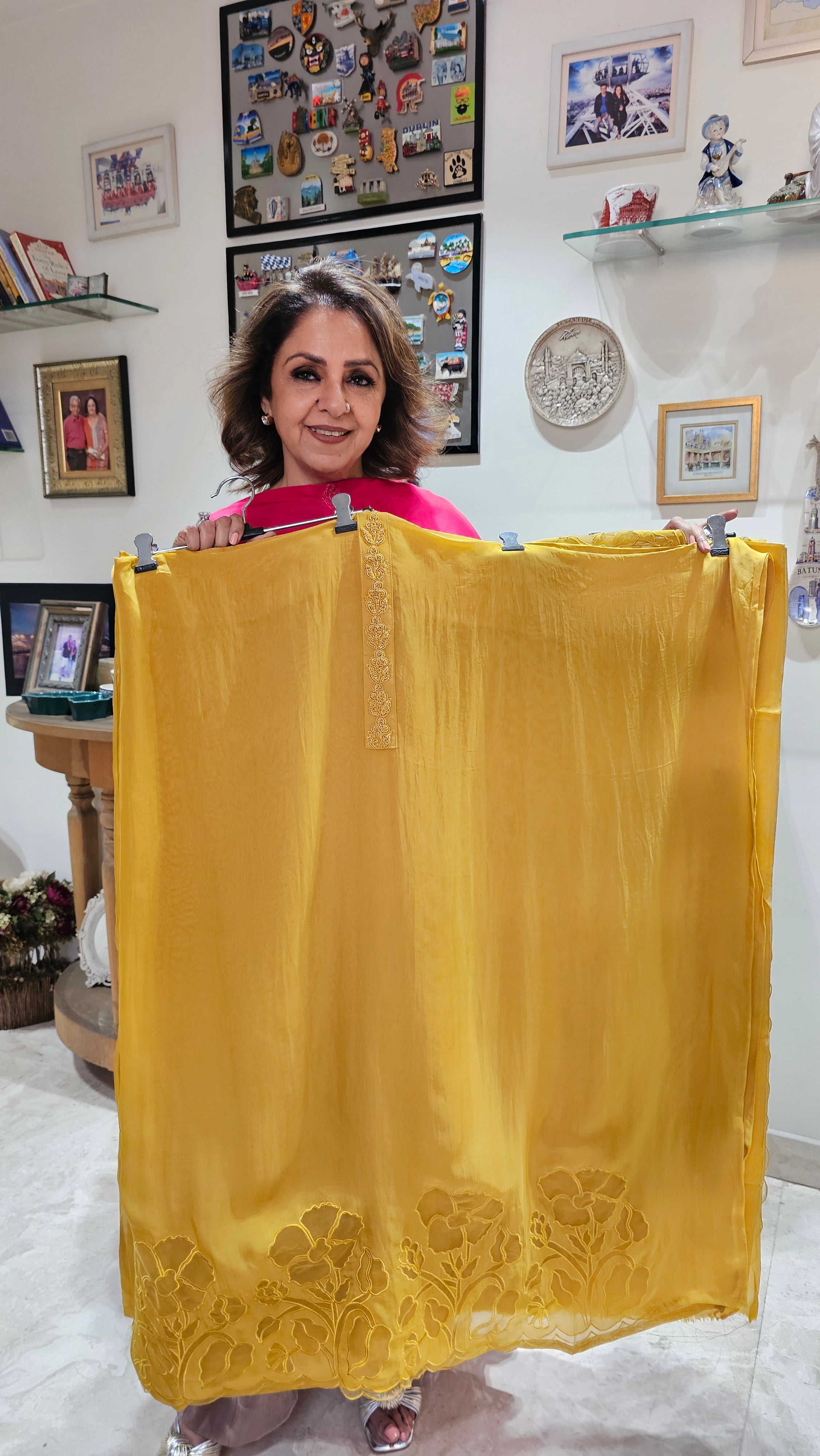 Beautiful Soft Organza Shirt & dupatta With Net Cut Work & Upara Silk Bottom