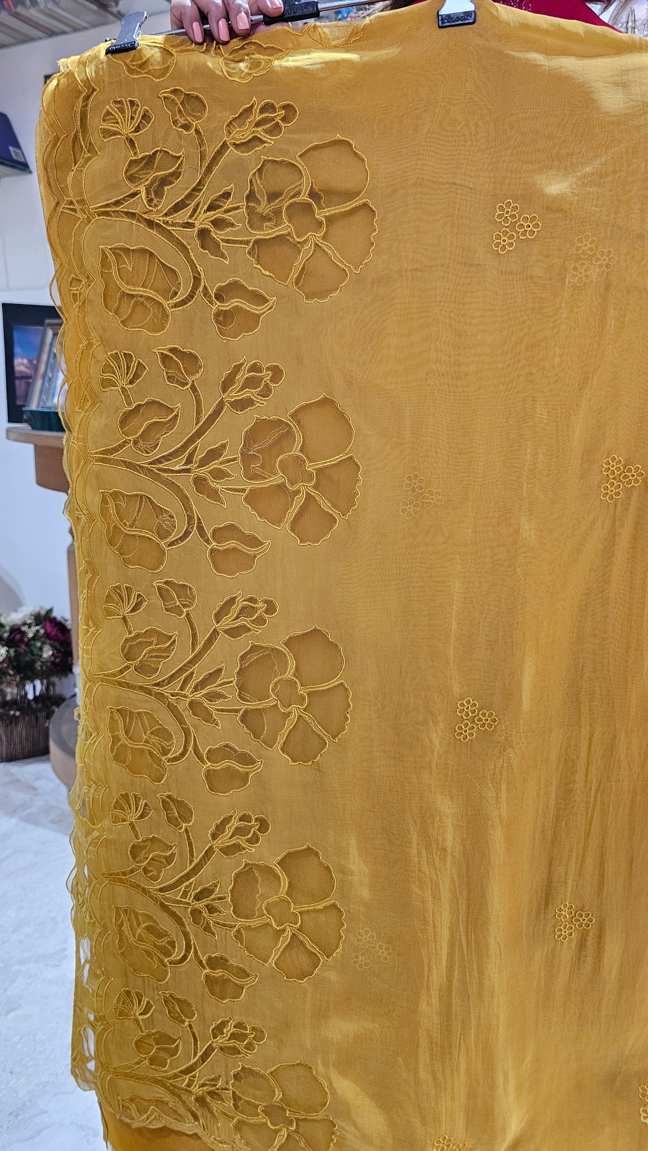 Beautiful Soft Organza Shirt & dupatta With Net Cut Work & Upara Silk Bottom