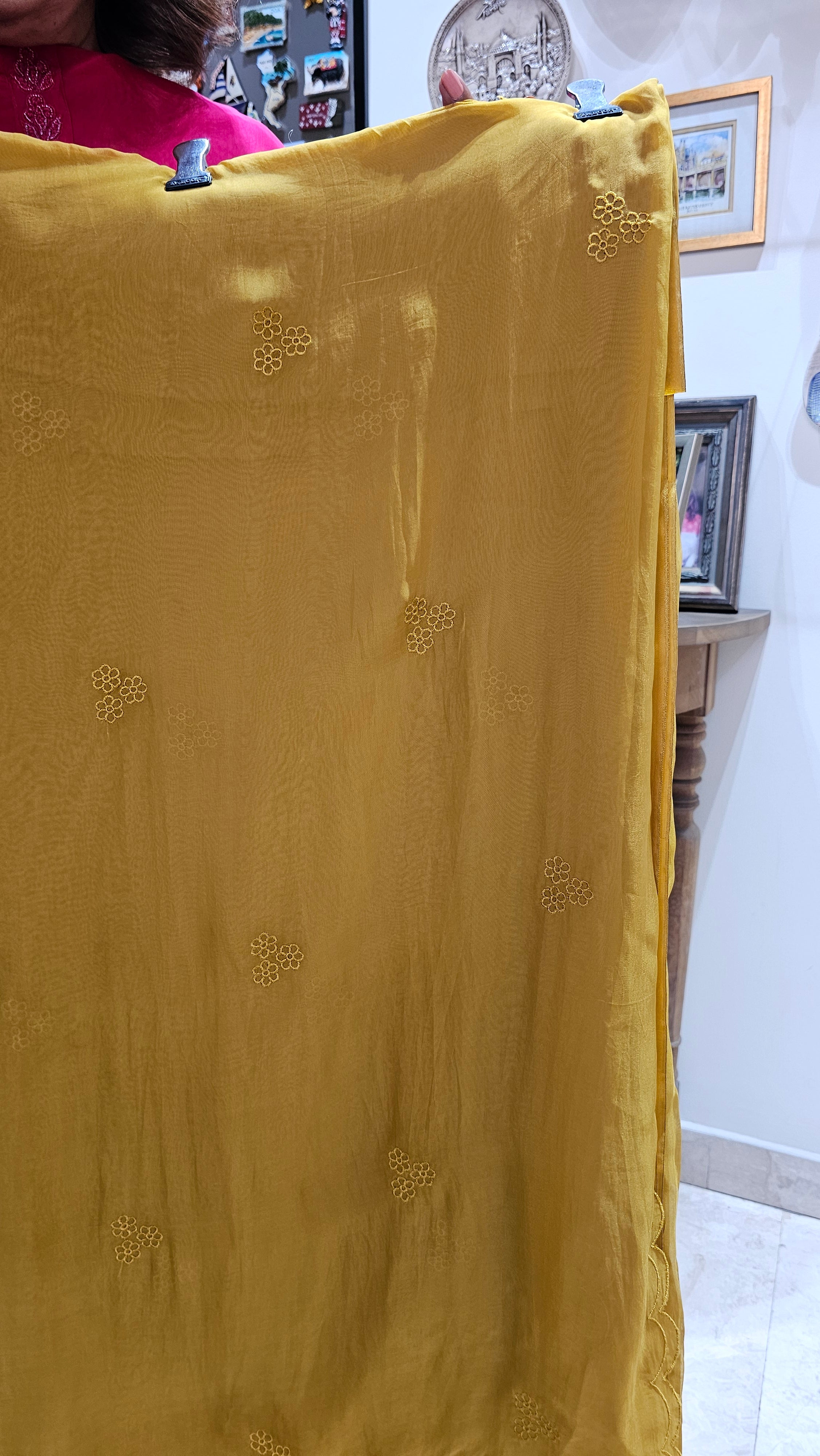 Beautiful Soft Organza Shirt & dupatta With Net Cut Work & Upara Silk Bottom