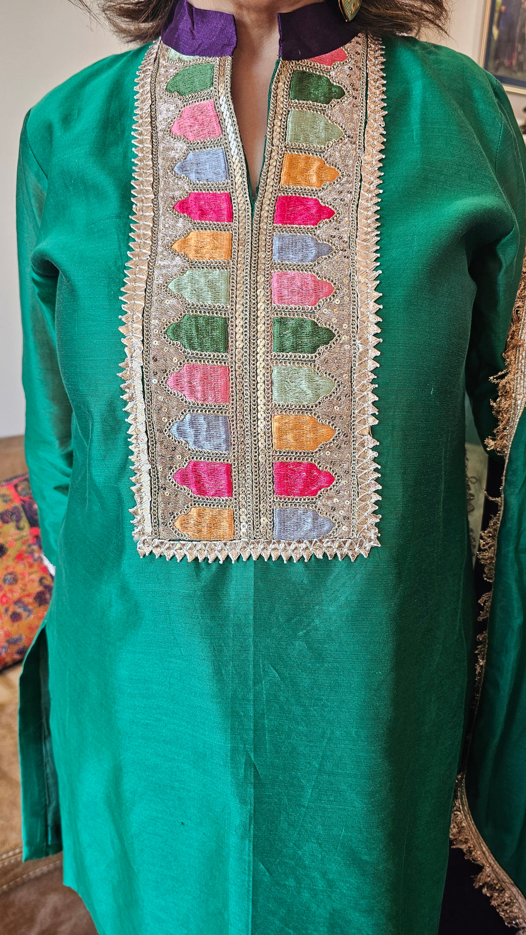 Stunning pure stripe tissue with silk chanderi dressed with gota kinari and multicolour borders combined with most stunning organza Dupatta