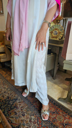 Pretty Satin Strip with Lining Shirt & Satin Jacquard Pants Fully Lined Dressed with Coloured Satin Scarf & Sleeves